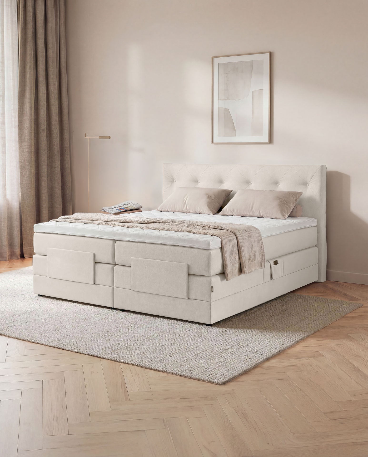 Boxspringbett 160x200 180x200 200x200 Beige Bett elektrisch verstellbar Motorbett Bett mit Motor Polsterbett Doppelbett Bett verstellbar Schlafzimmer