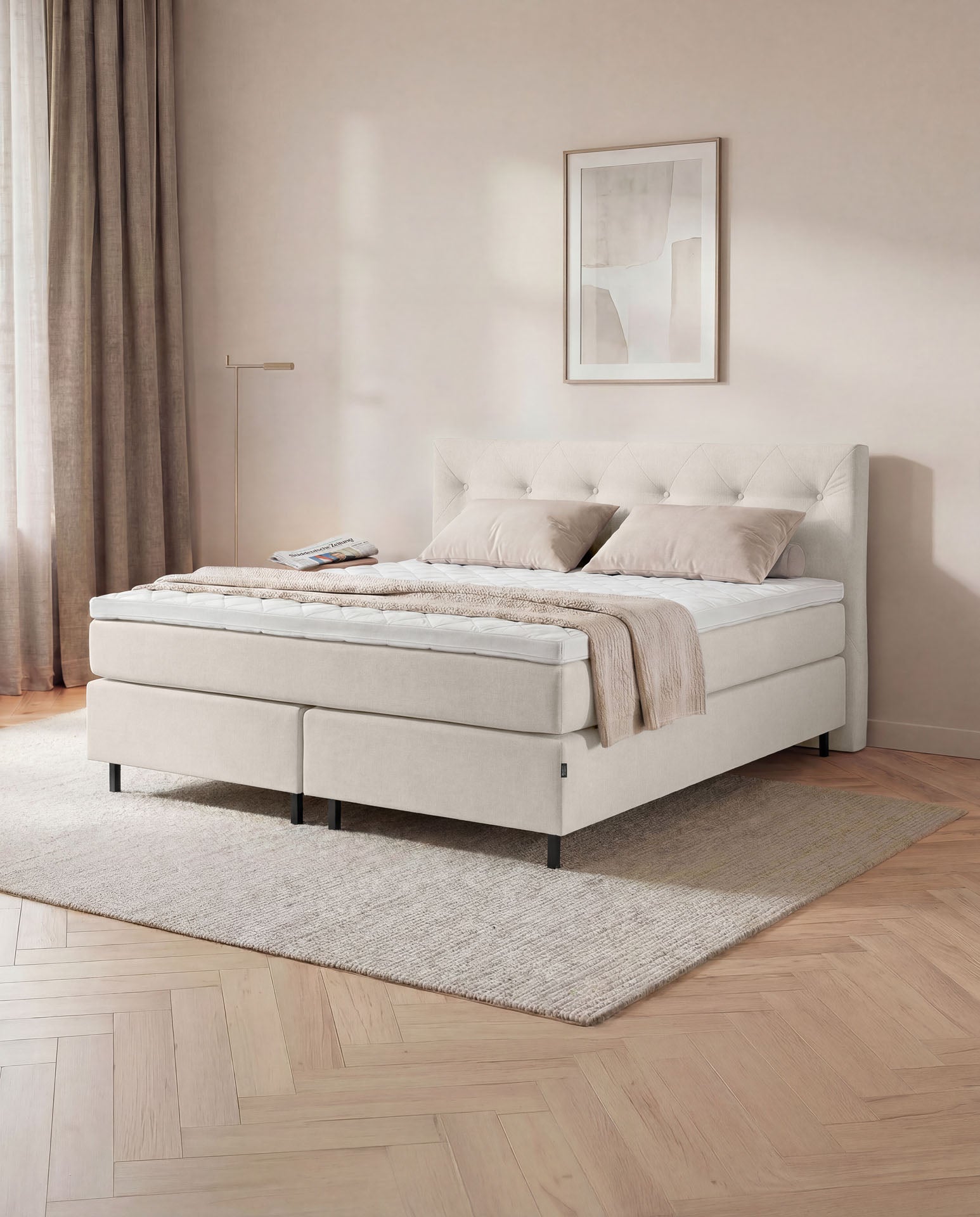 Boxspringbett 160x200 180x200 200x200 Beige Bett Polsterbett Doppelbett Boxspring Bett creme Schlafzimmer