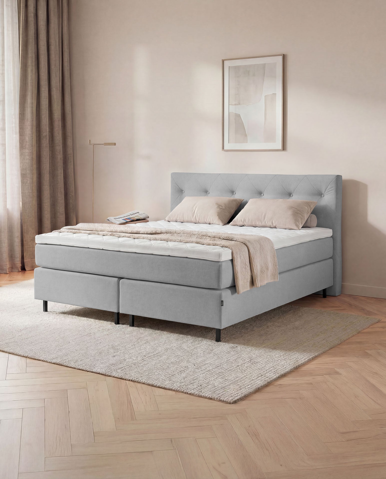 Boxspringbett 160x200 180x200 200x200 Hellgrau Bett Polsterbett Doppelbett Boxspring Bett grau Schlafzimmer