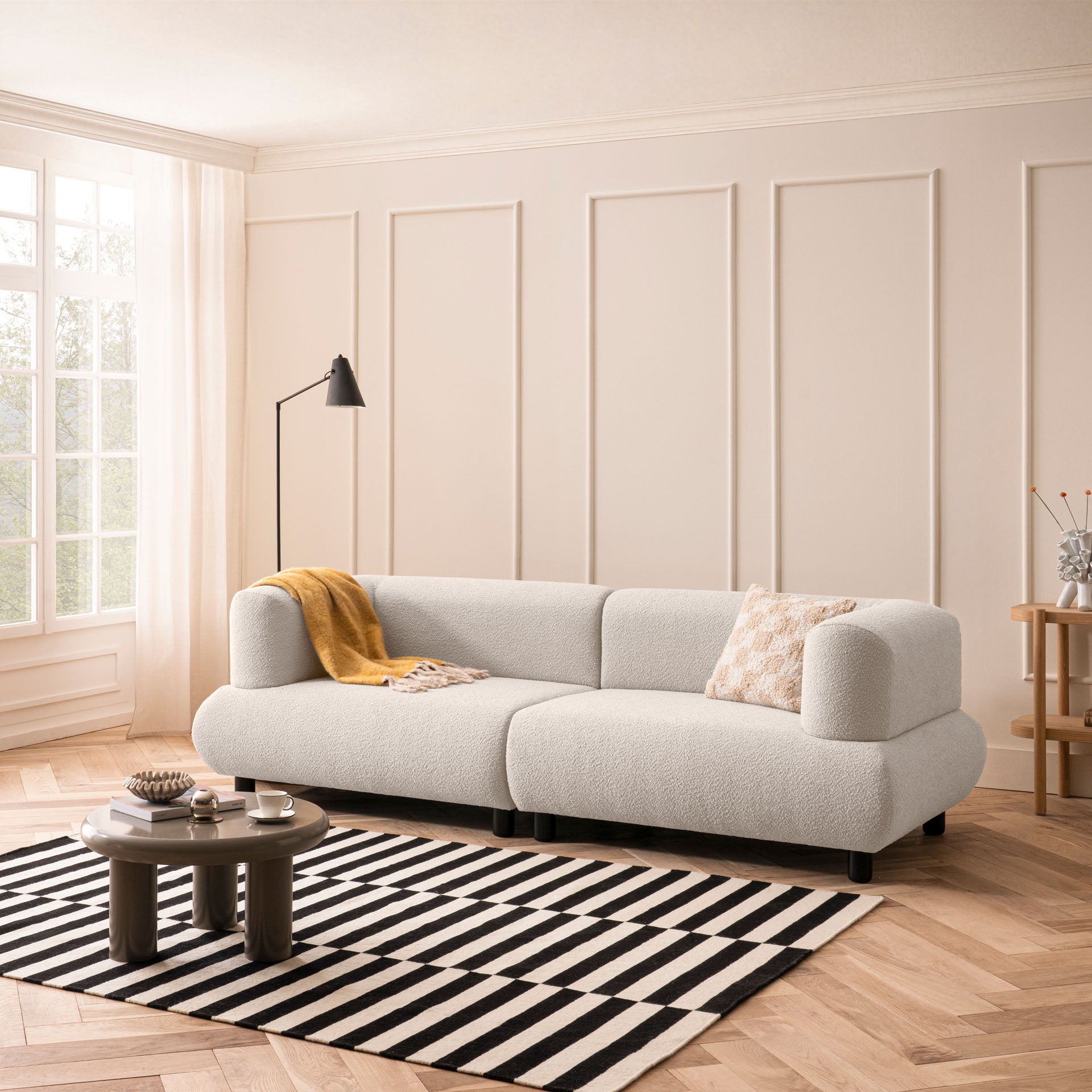 Sofa 3-Sitzer Beige Polstersofa Couch Wohnzimmersofa Stoffsofa Designsofa