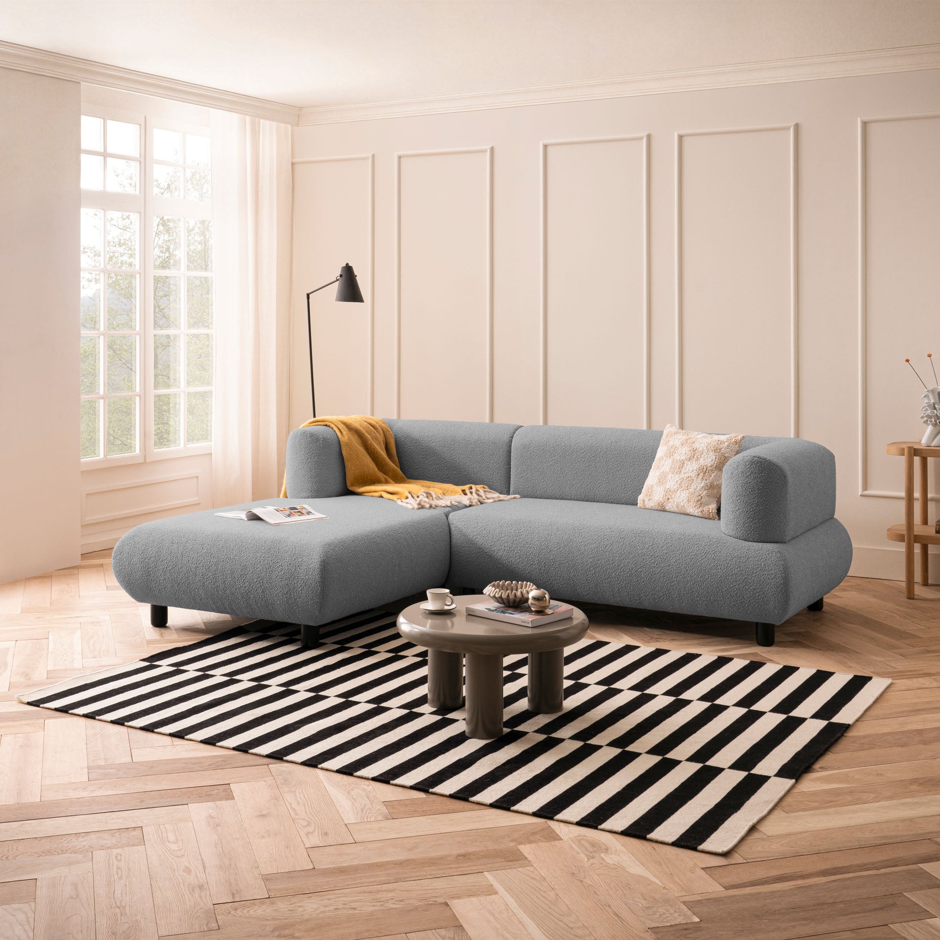 Sofa 3-Sitzer Ecksofa Anthrazit Polstersofa Couch L-Form Ottomane links Wohnlandschaft Designsofa