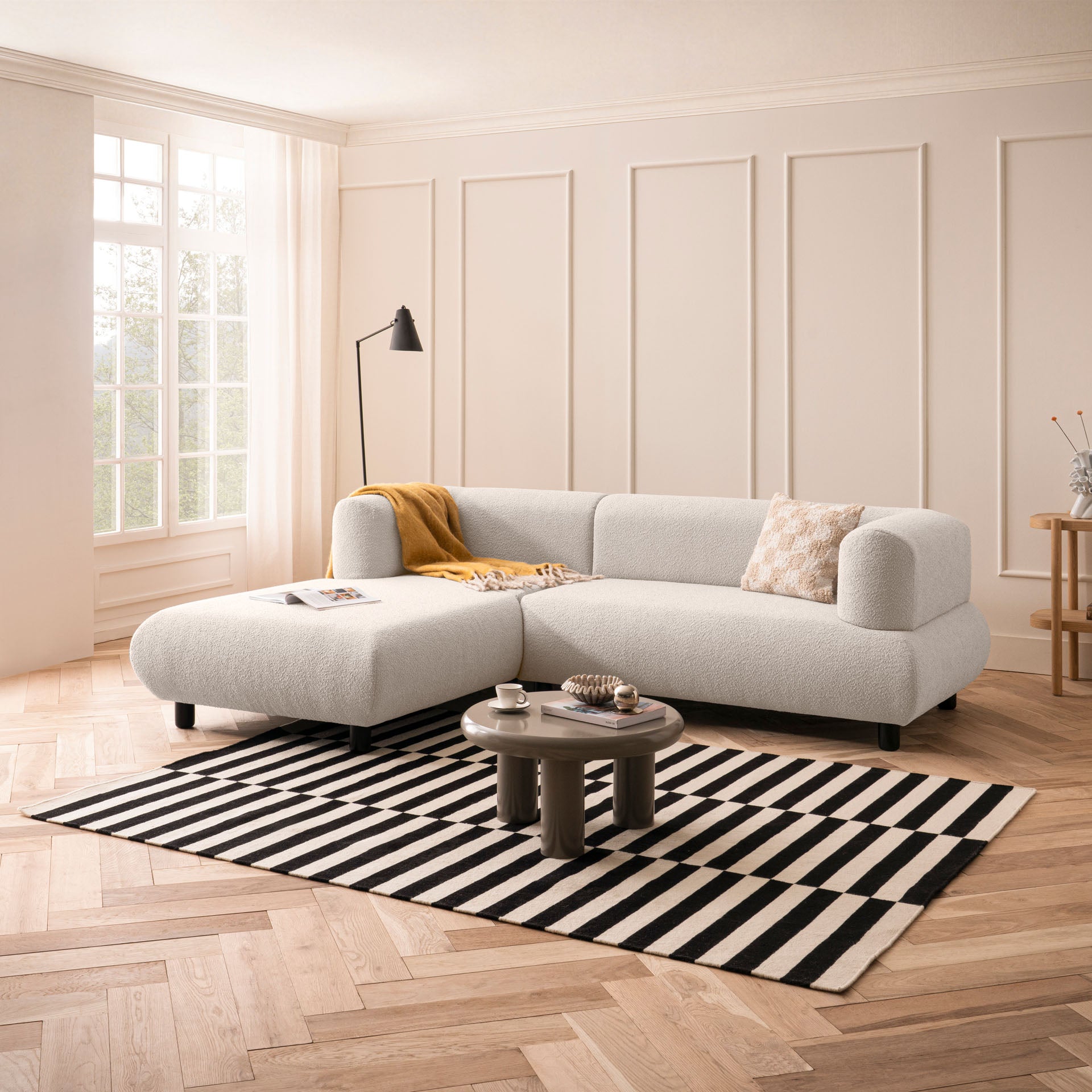 Sofa 3-Sitzer Ecksofa Beige Polstersofa Couch L-Form Ottomane links Wohnlandschaft Designsofa