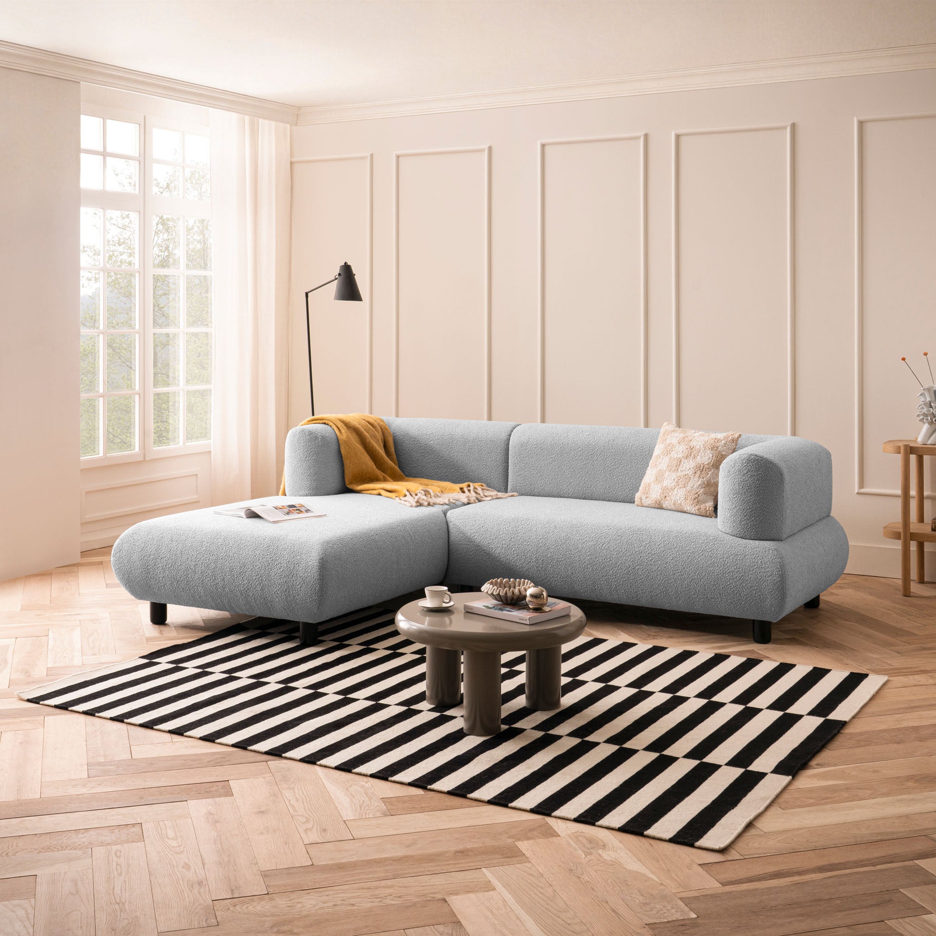 Sofa 3-Sitzer Ecksofa Hellgrau Polstersofa Couch L-Form Ottomane links Wohnlandschaft Designsofa