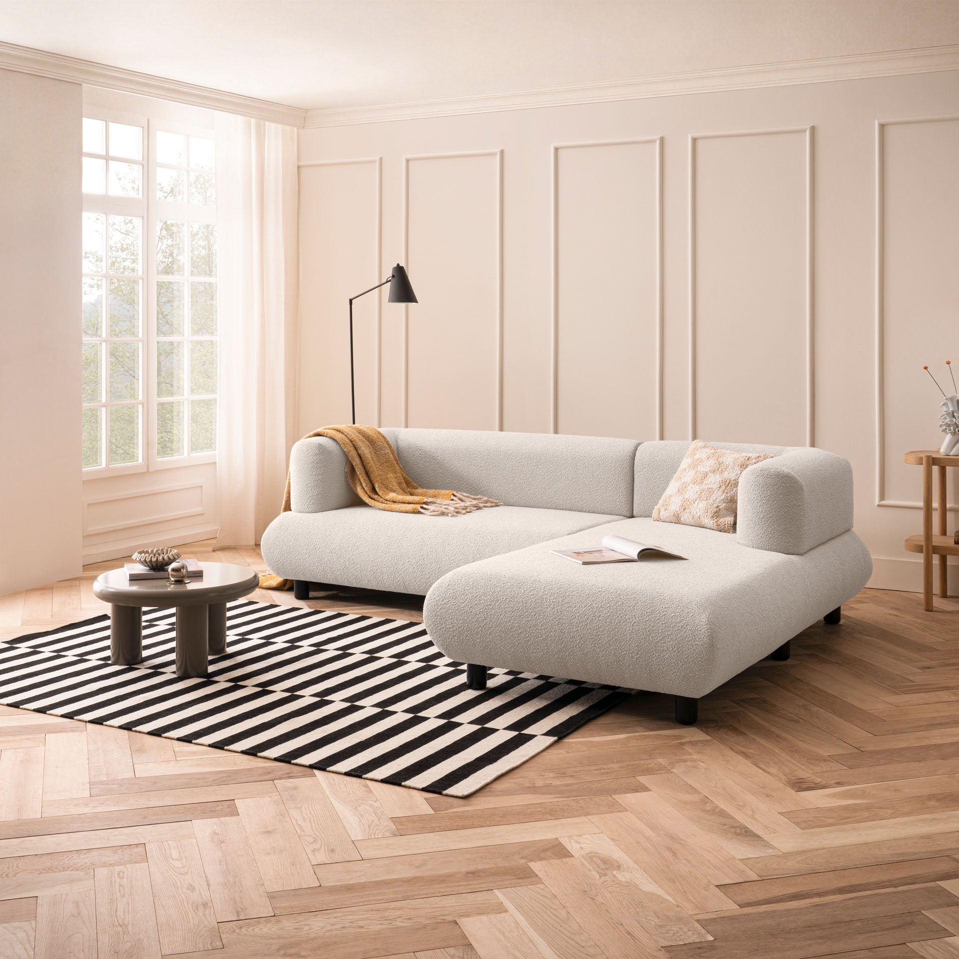 Sofa 3-Sitzer Ecksofa Beige Polstersofa Couch L-Form Ottomane rechts Wohnlandschaft Designsofa
