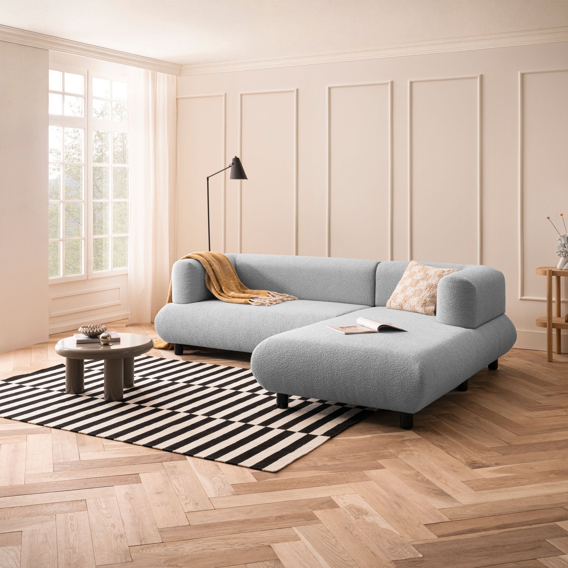 Sofa 3-Sitzer Ecksofa Hellgrau Polstersofa Couch L-Form Ottomane rechts Wohnlandschaft Designsofa
