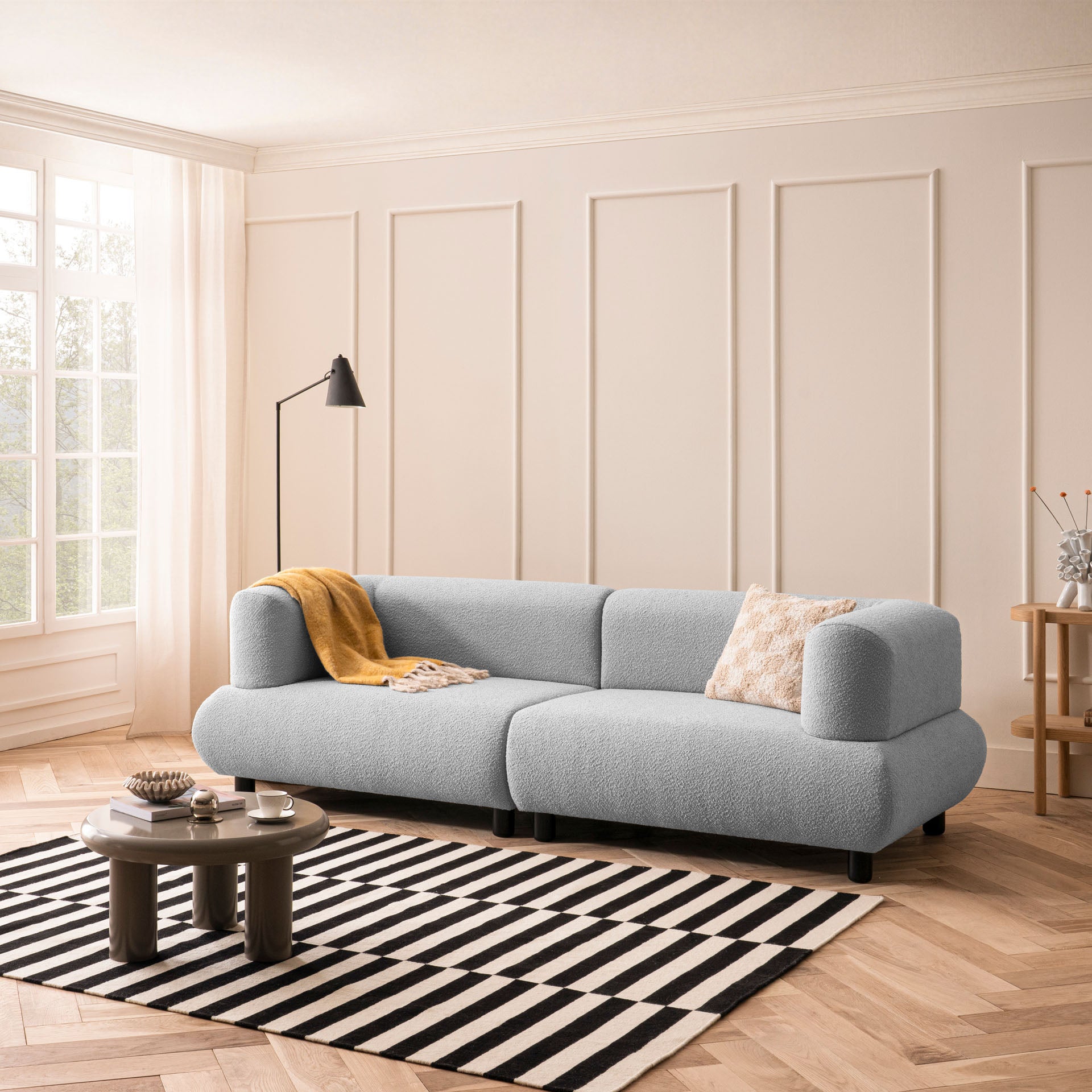 Sofa 3-Sitzer Hellgrau Polstersofa Couch Wohnzimmersofa Stoffsofa Designsofa