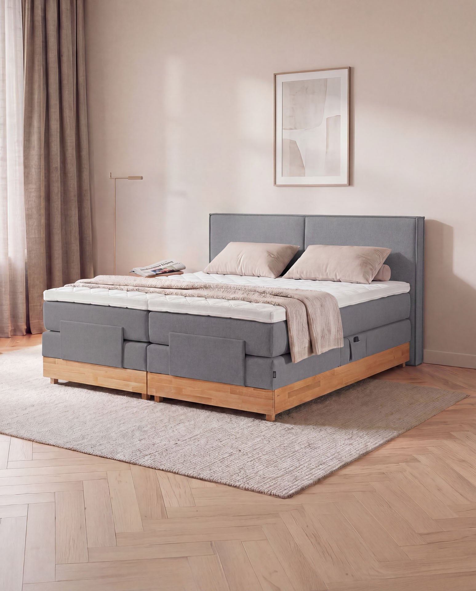 [SKU:3RIVA16ANTEVE,3RIVA18ANTEVE,3RIVA20ANTEVE] Boxspringbett elektrisch verstellbar Eiche 160x200 180x200 200x200 Anthrazit Motorbett Bett mit Motor Holzrahmen Doppelbett