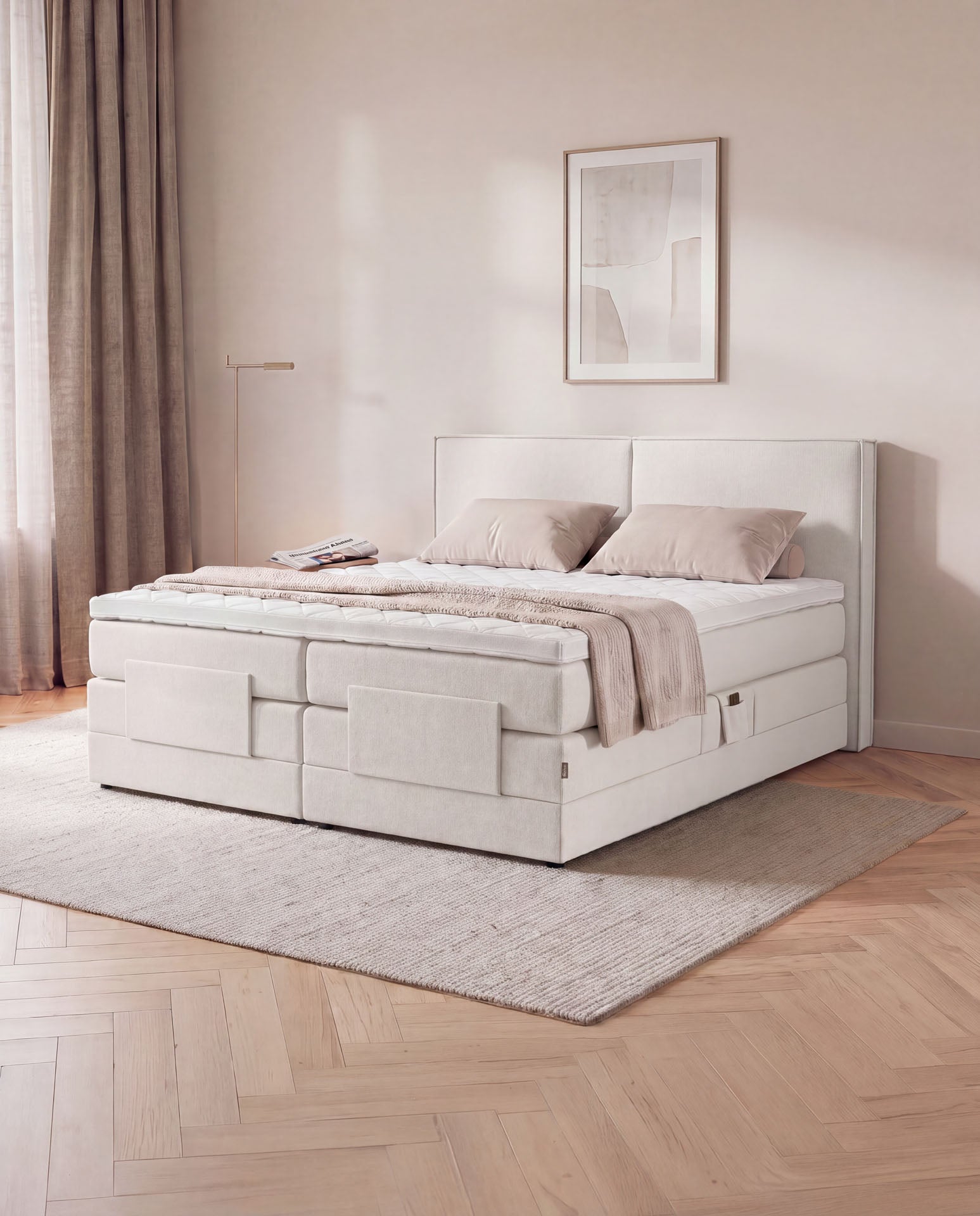 [SKU:3RIVA16BEIEV,3RIVA18BEIEV,3RIVA20BEIEV] Boxspringbett elektrisch verstellbar 160x200 180x200 200x200 Beige Motorbett Bett mit Motor Polsterbett Doppelbett