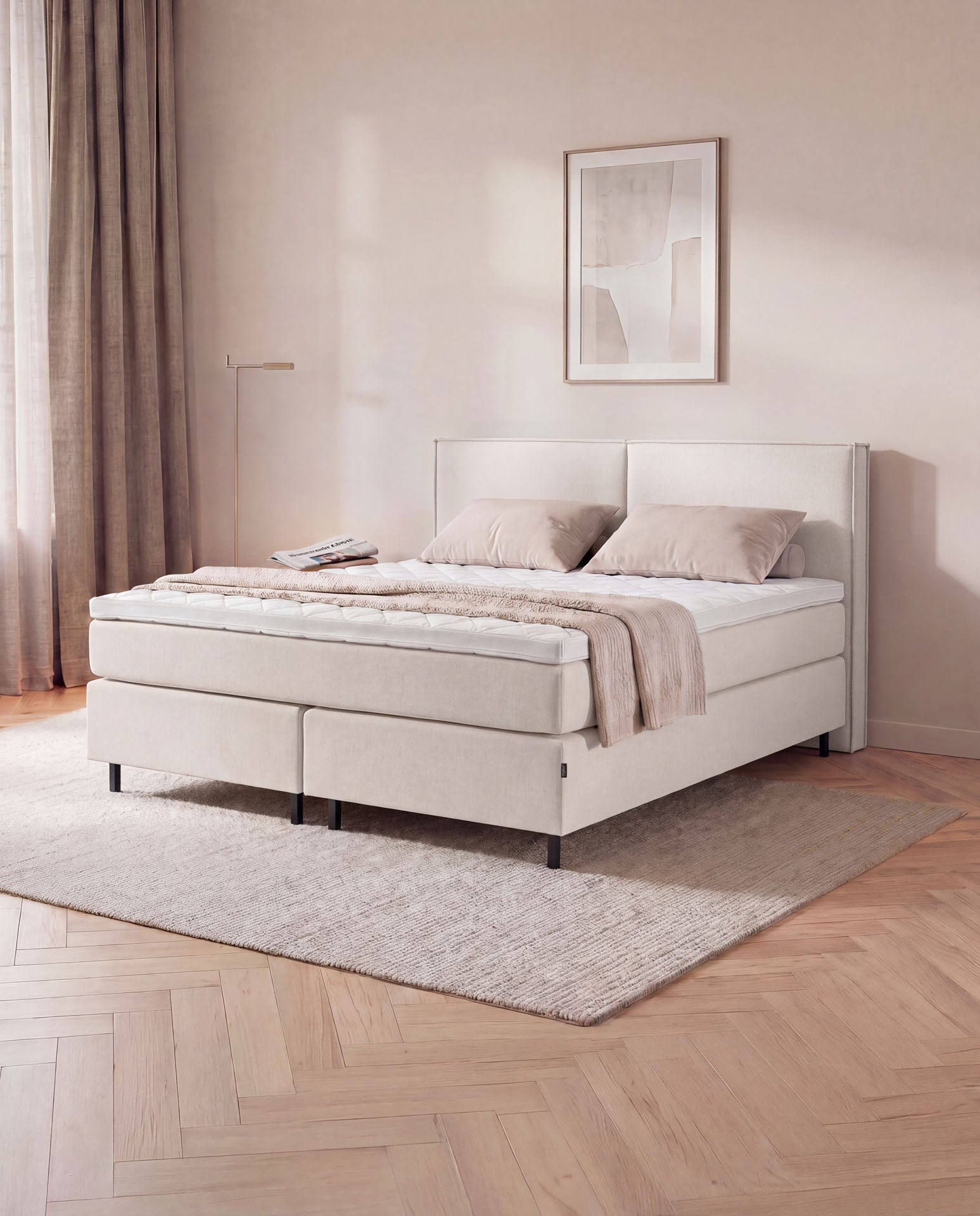 [SKU:3RIVA16BEINB,3RIVA18BEINB,3RIVA20BEINB] Boxspringbett 160x200 180x200 200x200 Beige Bett Polsterbett Doppelbett Boxspring Bett Schlafzimmer