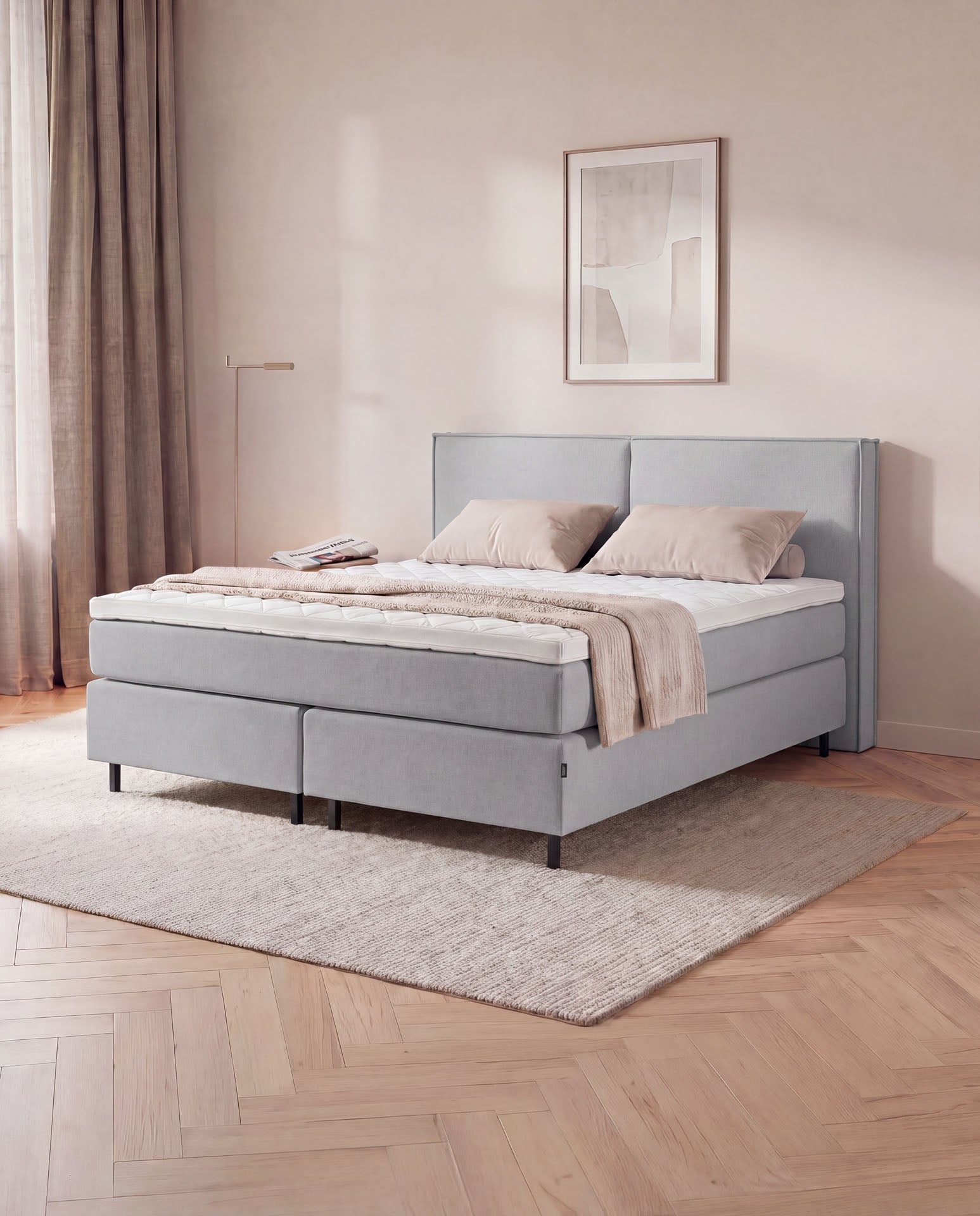 [SKU:3RIVA16HGRNB,3RIVA18HGRNB,3RIVA20HGRNB] Boxspringbett 160x200 180x200 200x200 Hellgrau Bett Polsterbett Doppelbett Boxspring Bett grau Schlafzimmer