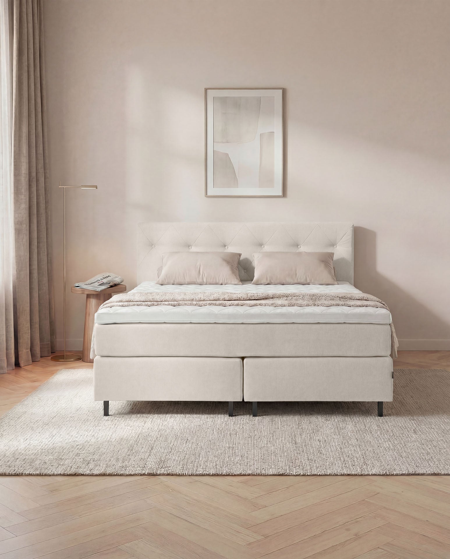 Boxspringbett 160x200 180x200 200x200 Beige Bett Polsterbett Doppelbett Boxspring Bett creme Schlafzimmer