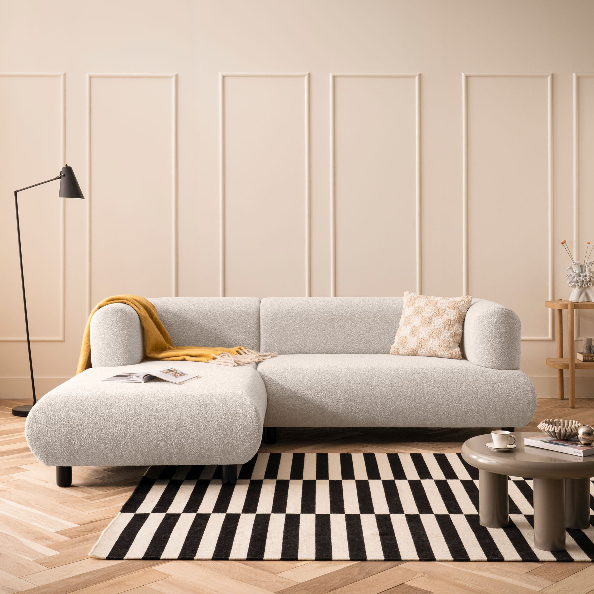 Sofa 3-Sitzer Ecksofa Beige Polstersofa Couch L-Form Ottomane links Wohnlandschaft Designsofa