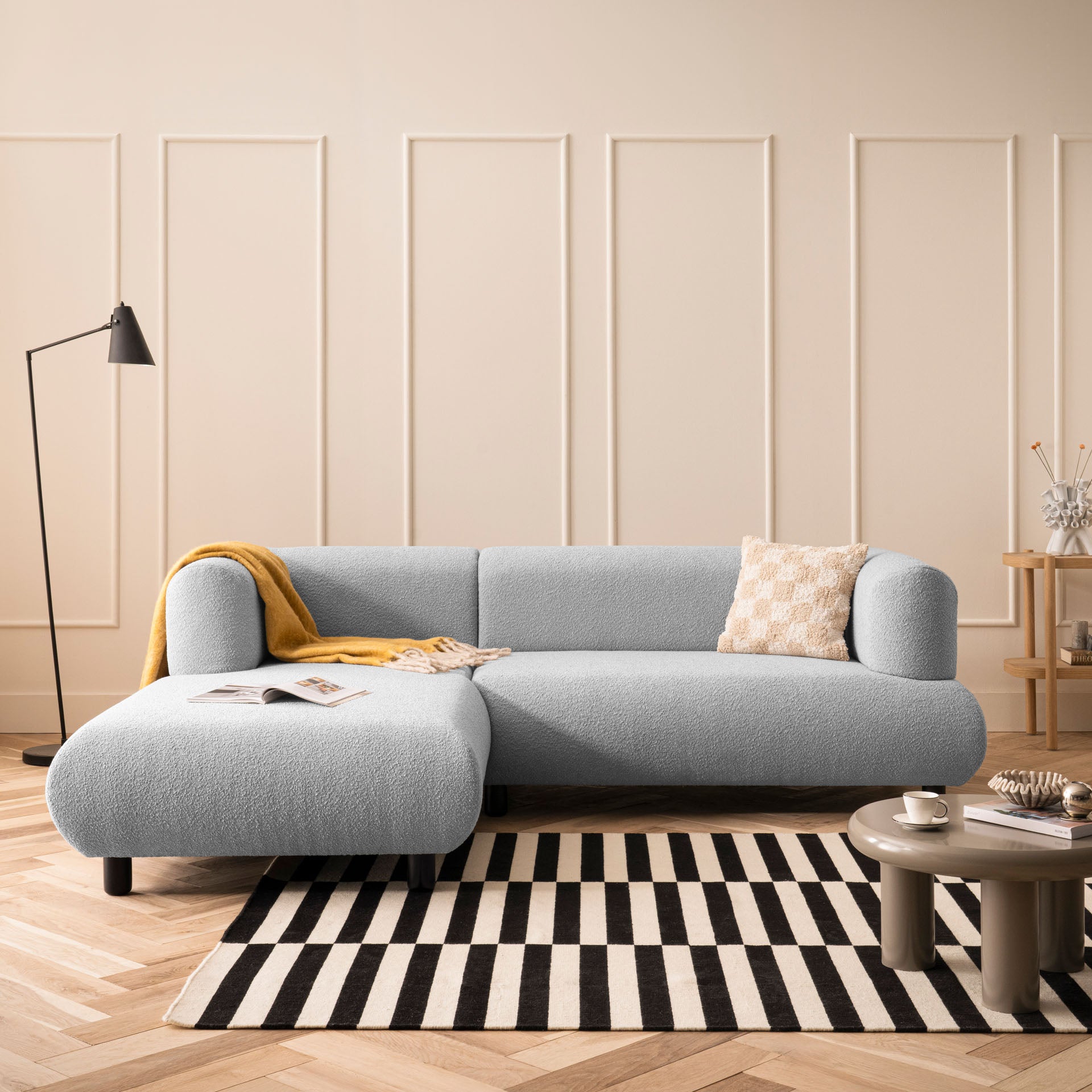 Sofa 3-Sitzer Ecksofa Hellgrau Polstersofa Couch L-Form Ottomane links Wohnlandschaft Designsofa