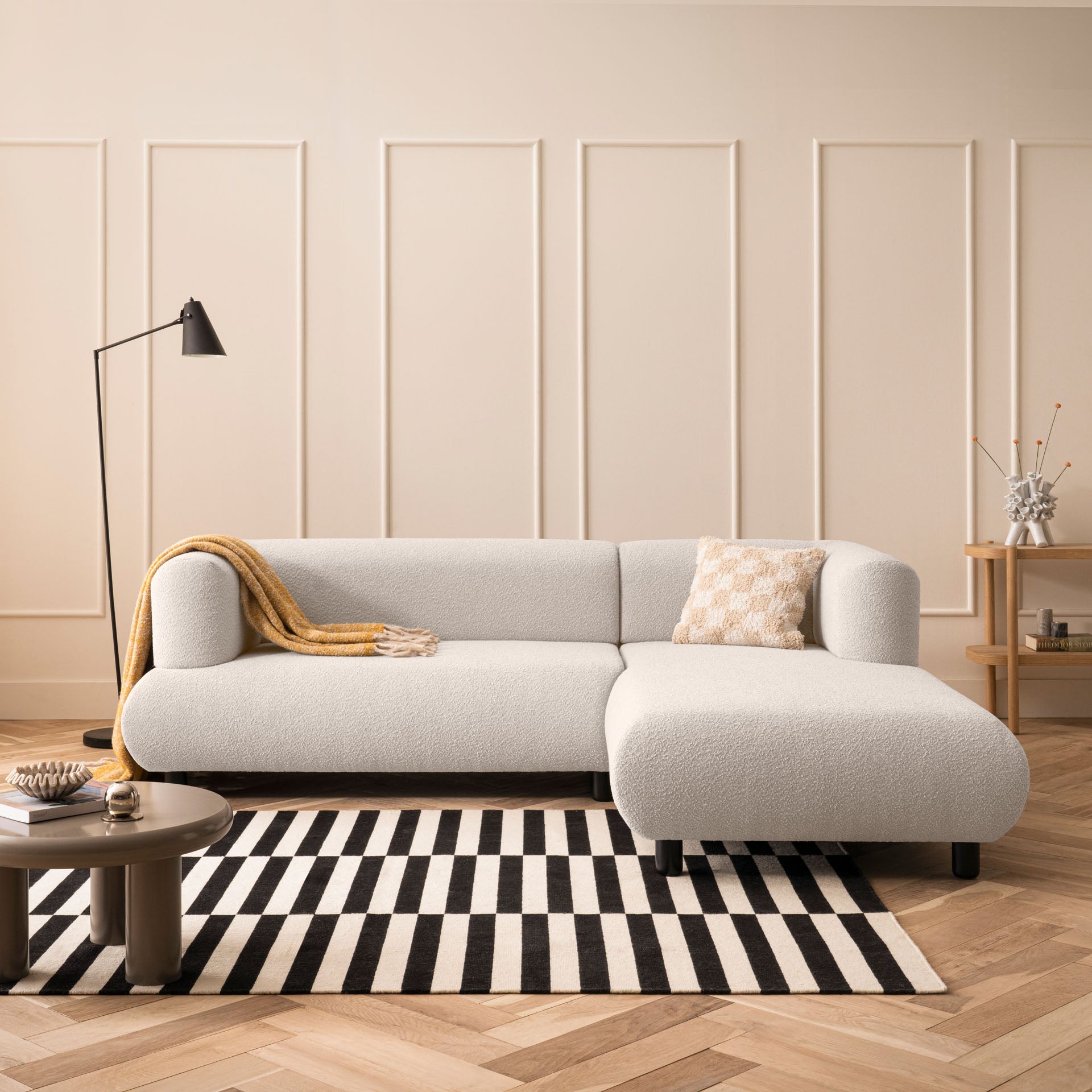 Sofa 3-Sitzer Ecksofa Beige Polstersofa Couch L-Form Ottomane rechts Wohnlandschaft Designsofa