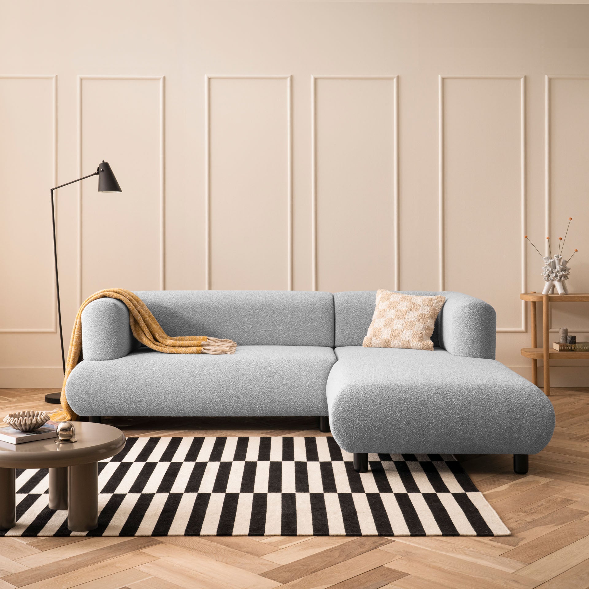 Sofa 3-Sitzer Ecksofa Hellgrau Polstersofa Couch L-Form Ottomane rechts Wohnlandschaft Designsofa
