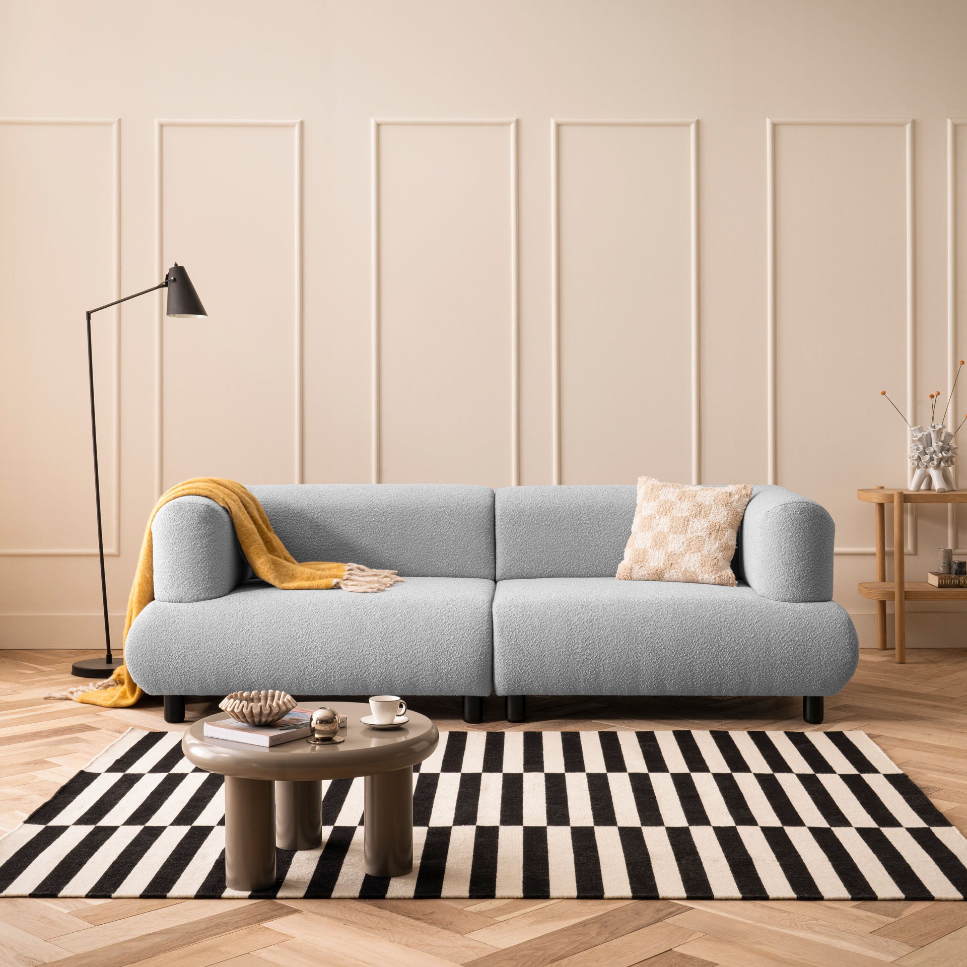 Sofa 3-Sitzer Hellgrau Polstersofa Couch Wohnzimmersofa Stoffsofa Designsofa