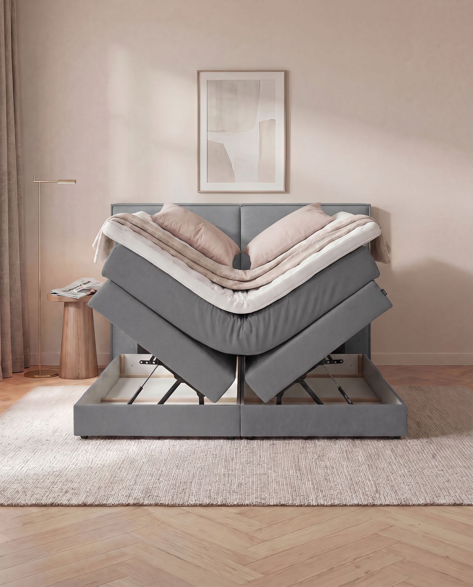 [SKU:3RIVA16ANTBK,3RIVA18ANTBK,3RIVA20ANTBK] Boxspringbett mit Bettkasten 160x200 180x200 200x200 Anthrazit Bett Stauraum Polsterbett Doppelbett Boxspring Bett