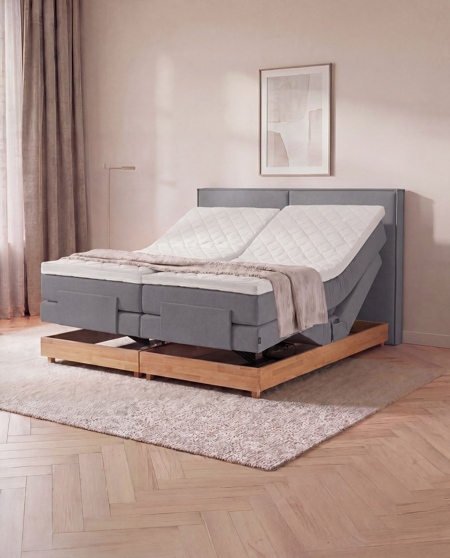 [SKU:3RIVA16ANTEVE,3RIVA18ANTEVE,3RIVA20ANTEVE] Boxspringbett elektrisch verstellbar Eiche 160x200 180x200 200x200 Anthrazit Motorbett Bett mit Motor Holzrahmen Doppelbett