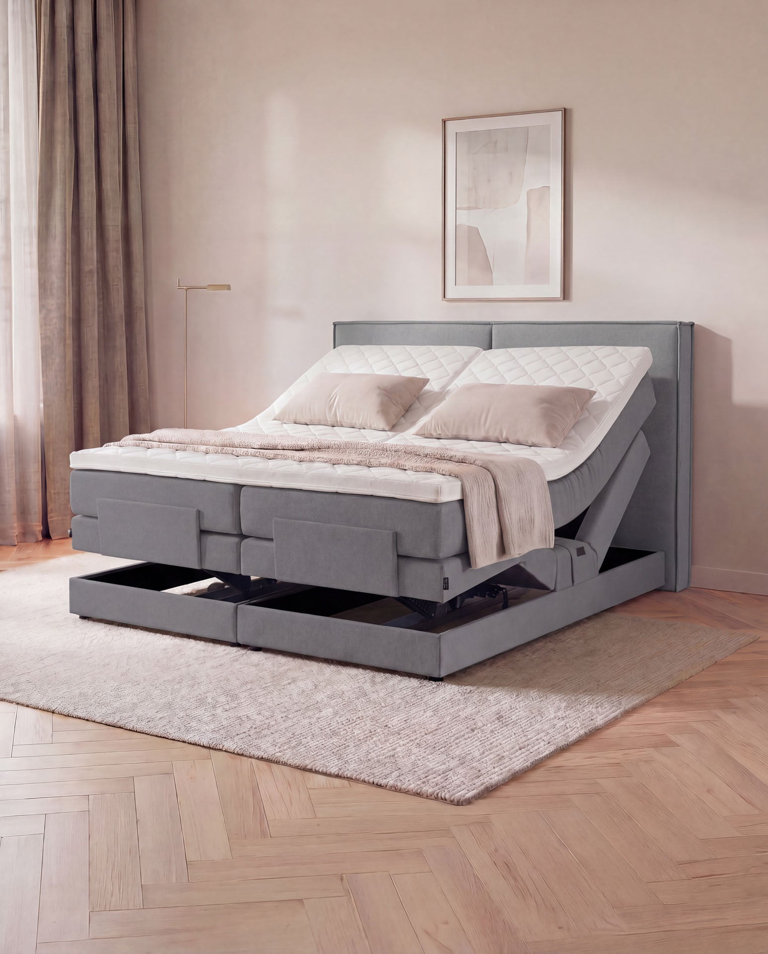 [SKU:3RIVA16ANTEV,3RIVA18ANTEV,3RIVA20ANTEV] Boxspringbett elektrisch verstellbar 160x200 180x200 200x200 Anthrazit Motorbett Bett mit Motor Polsterbett Doppelbett