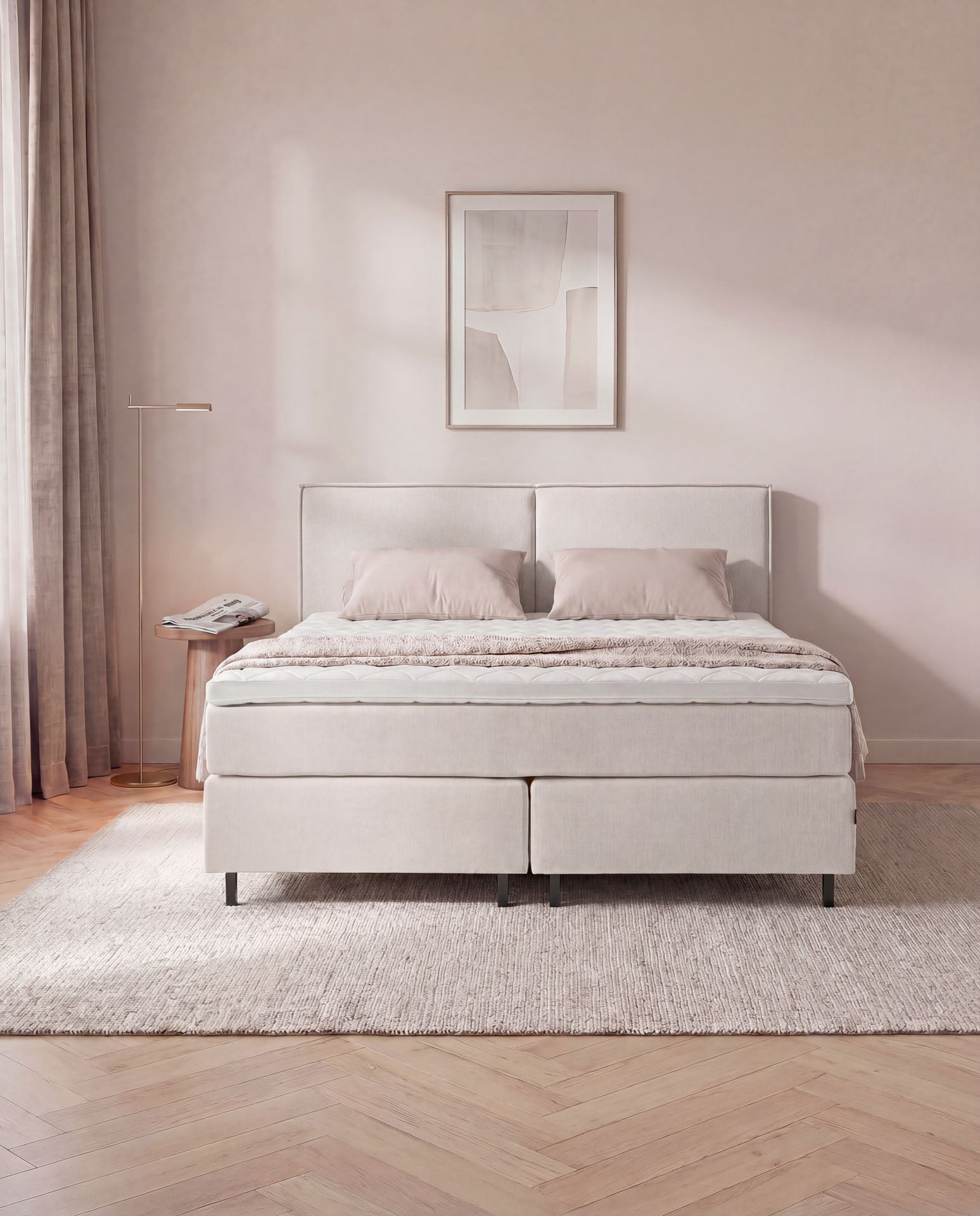 [SKU:3RIVA16BEINB,3RIVA18BEINB,3RIVA20BEINB] Boxspringbett 160x200 180x200 200x200 Beige Bett Polsterbett Doppelbett Boxspring Bett Schlafzimmer