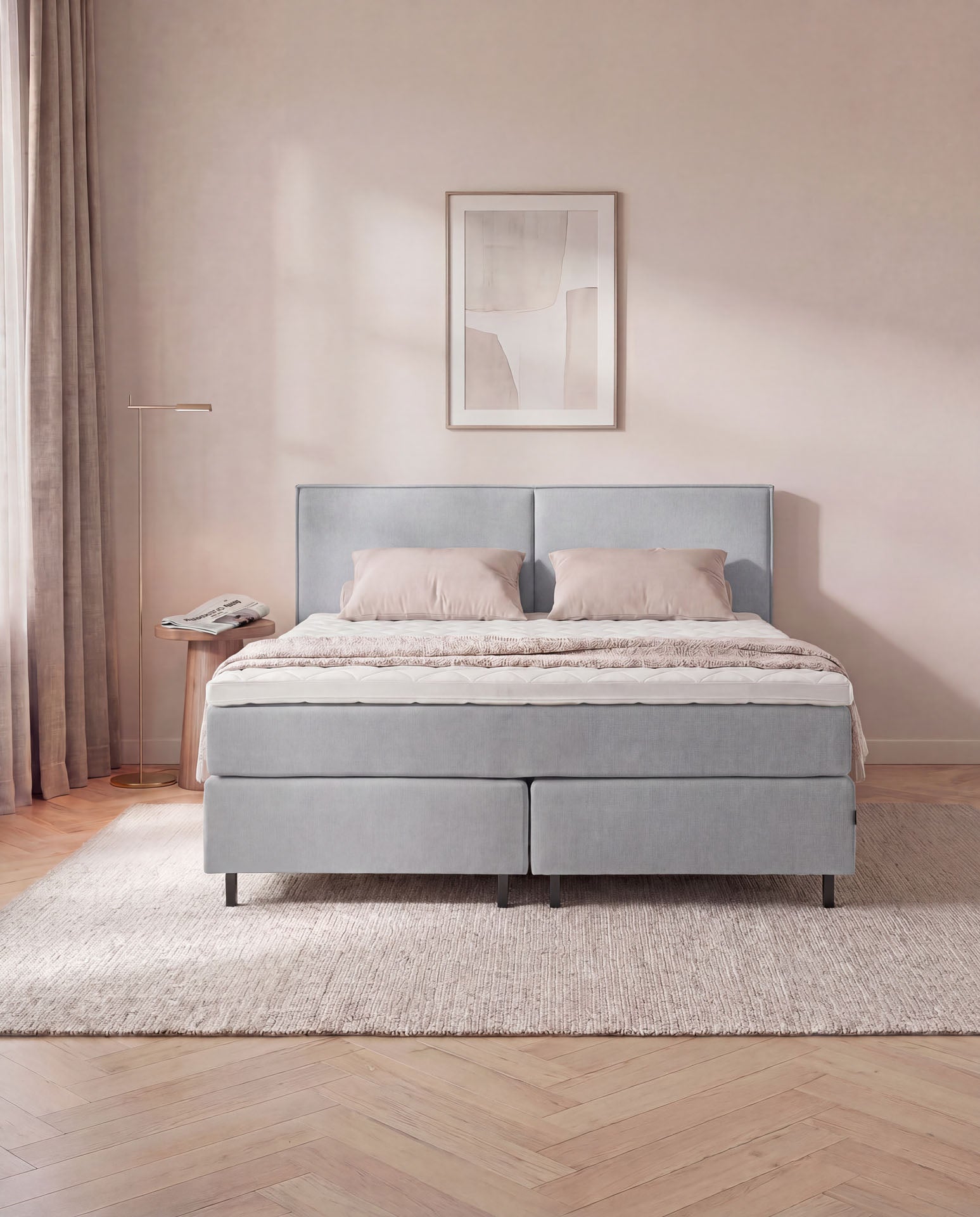[SKU:3RIVA16HGRNB,3RIVA18HGRNB,3RIVA20HGRNB] Boxspringbett 160x200 180x200 200x200 Hellgrau Bett Polsterbett Doppelbett Boxspring Bett grau Schlafzimmer