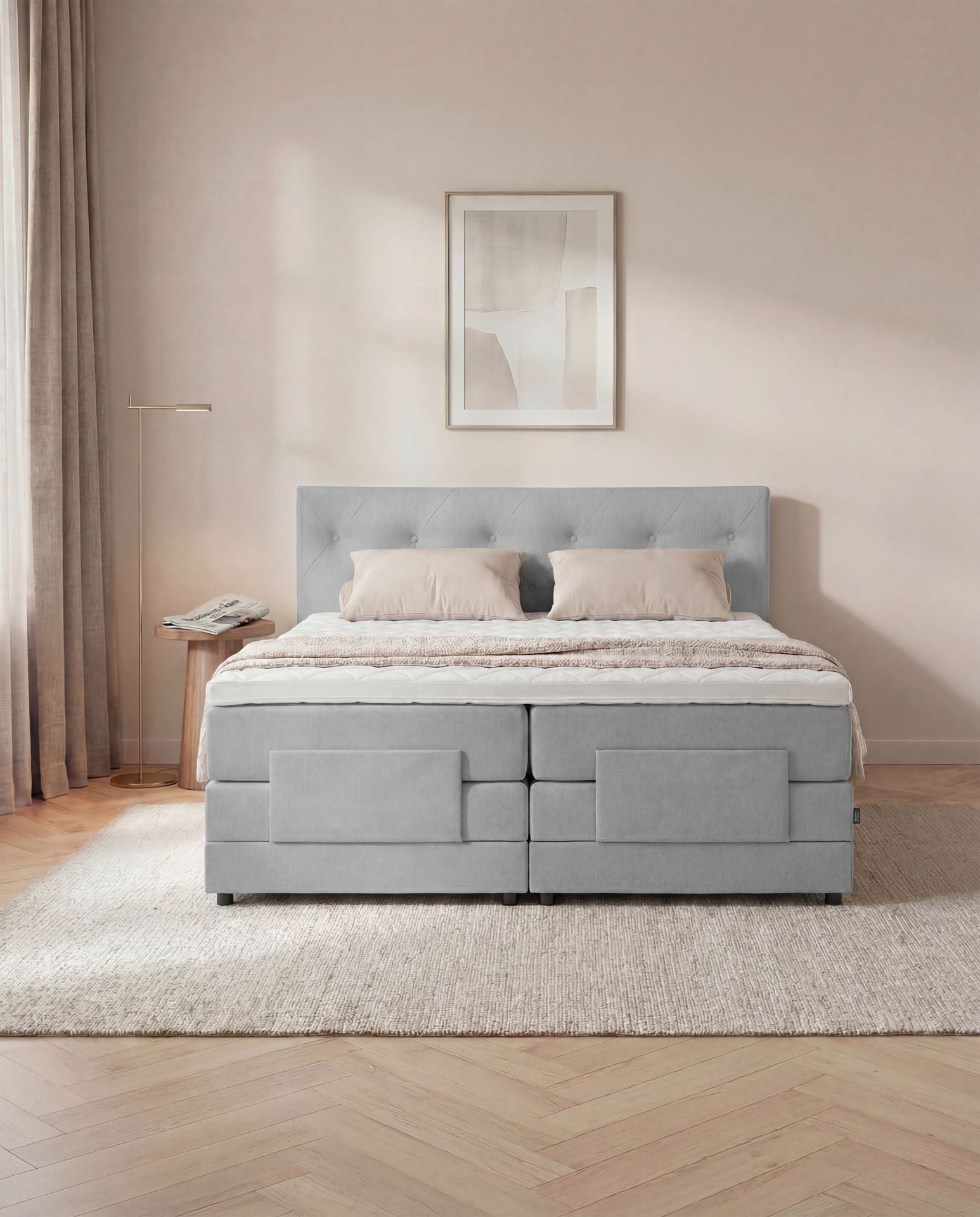 Boxspringbett 160x200 180x200 200x200 Hellgrau Bett elektrisch verstellbar Motorbett Bett mit Motor Polsterbett Doppelbett Bett verstellbar Schlafzimmer