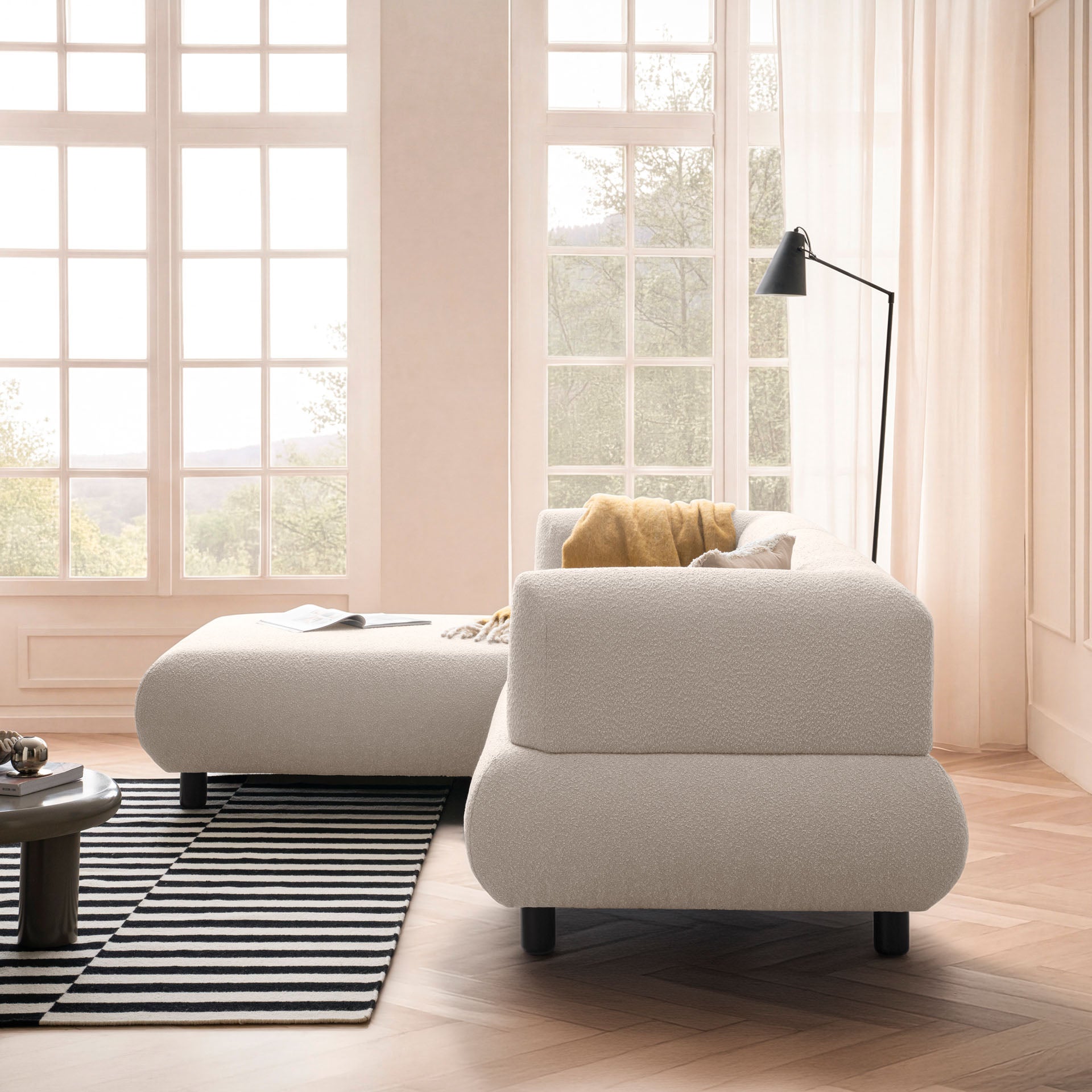 Sofa 3-Sitzer Ecksofa Beige Polstersofa Couch L-Form Ottomane links Wohnlandschaft Designsofa