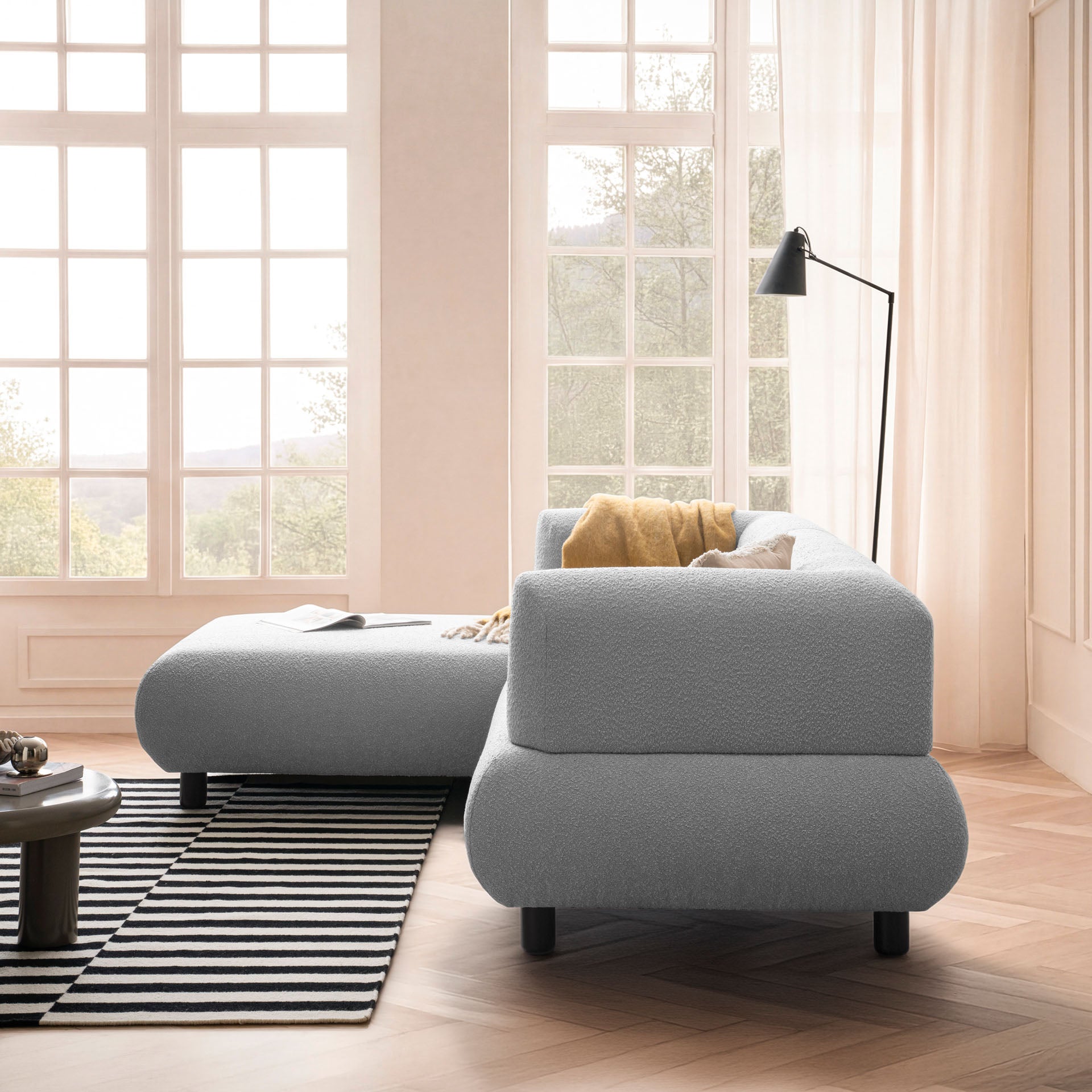 Sofa 3-Sitzer Ecksofa Hellgrau Polstersofa Couch L-Form Ottomane links Wohnlandschaft Designsofa