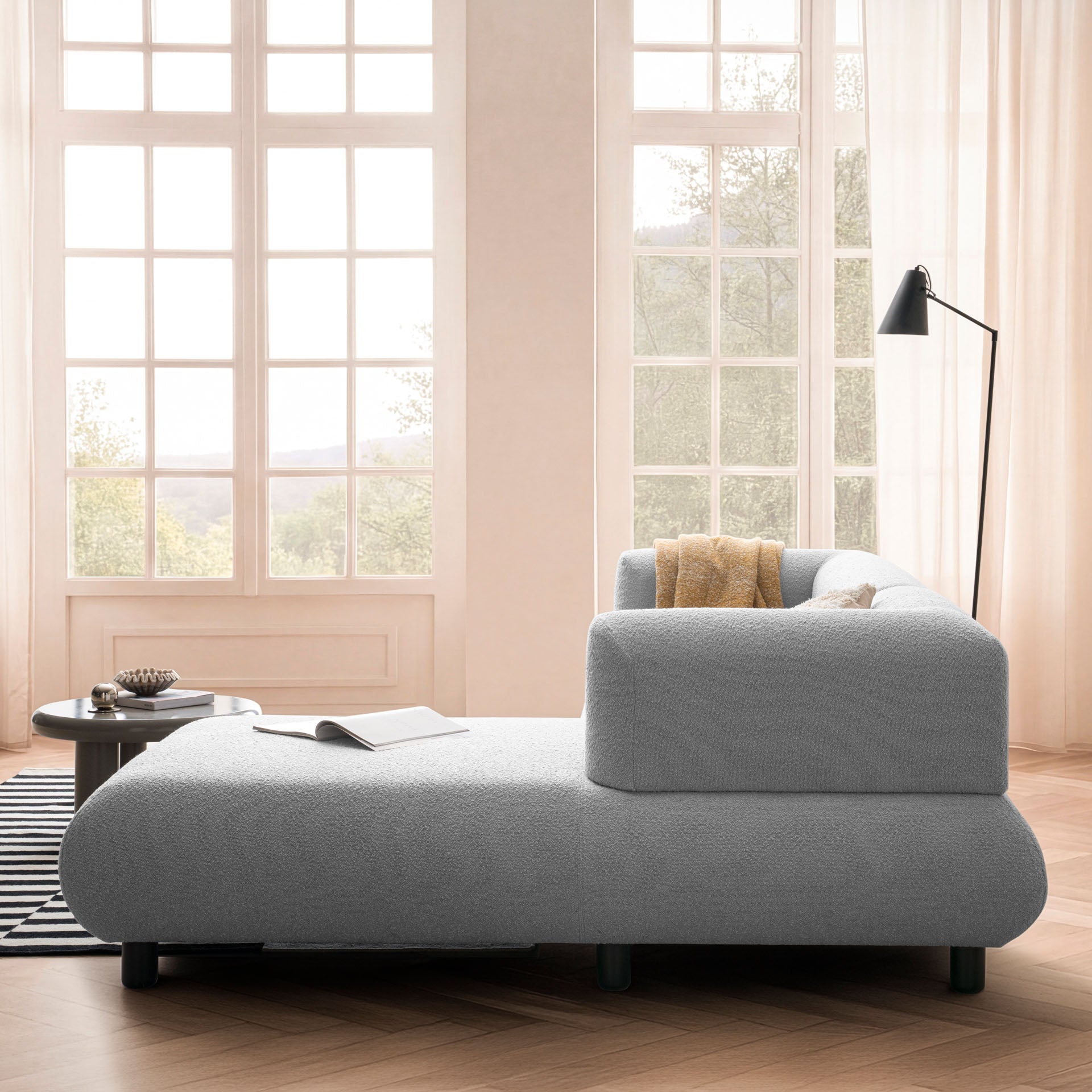 Sofa 3-Sitzer Ecksofa Hellgrau Polstersofa Couch L-Form Ottomane rechts Wohnlandschaft Designsofa