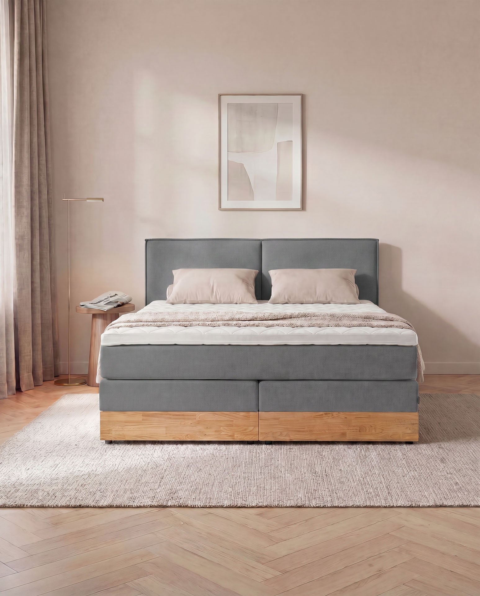 [SKU:3RIVA16ANTBKE,3RIVA18ANTBKE,3RIVA20ANTBKE] Boxspringbett mit Bettkasten Eiche 160x200 180x200 200x200 Anthrazit Bett Stauraum Holzrahmen Polsterbett Doppelbett