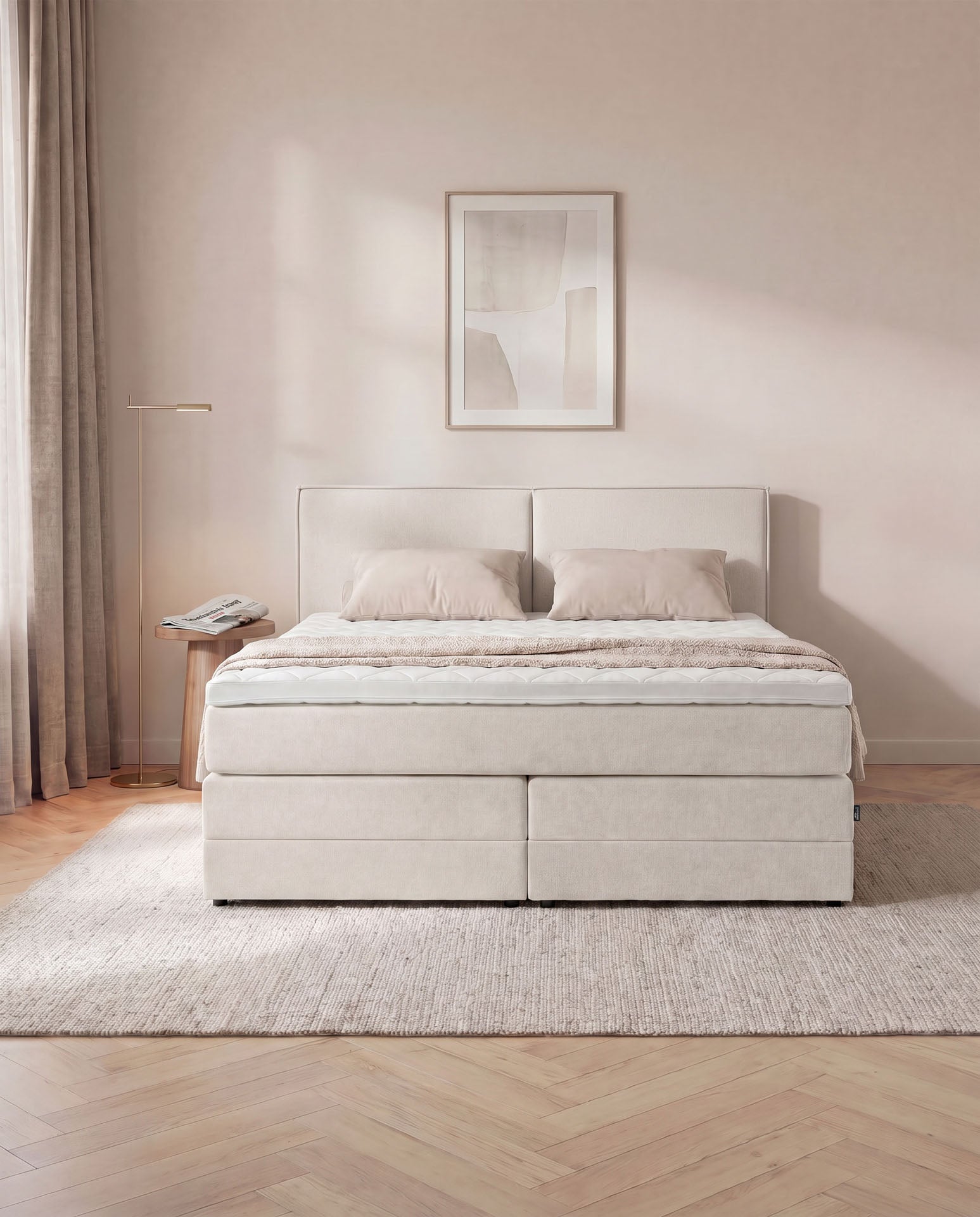 [SKU:3RIVA16BEIBK,3RIVA18BEIBK,3RIVA20BEIBK] Boxspringbett mit Bettkasten 160x200 180x200 200x200 Beige Bett Stauraum Polsterbett Doppelbett Boxspring Bett