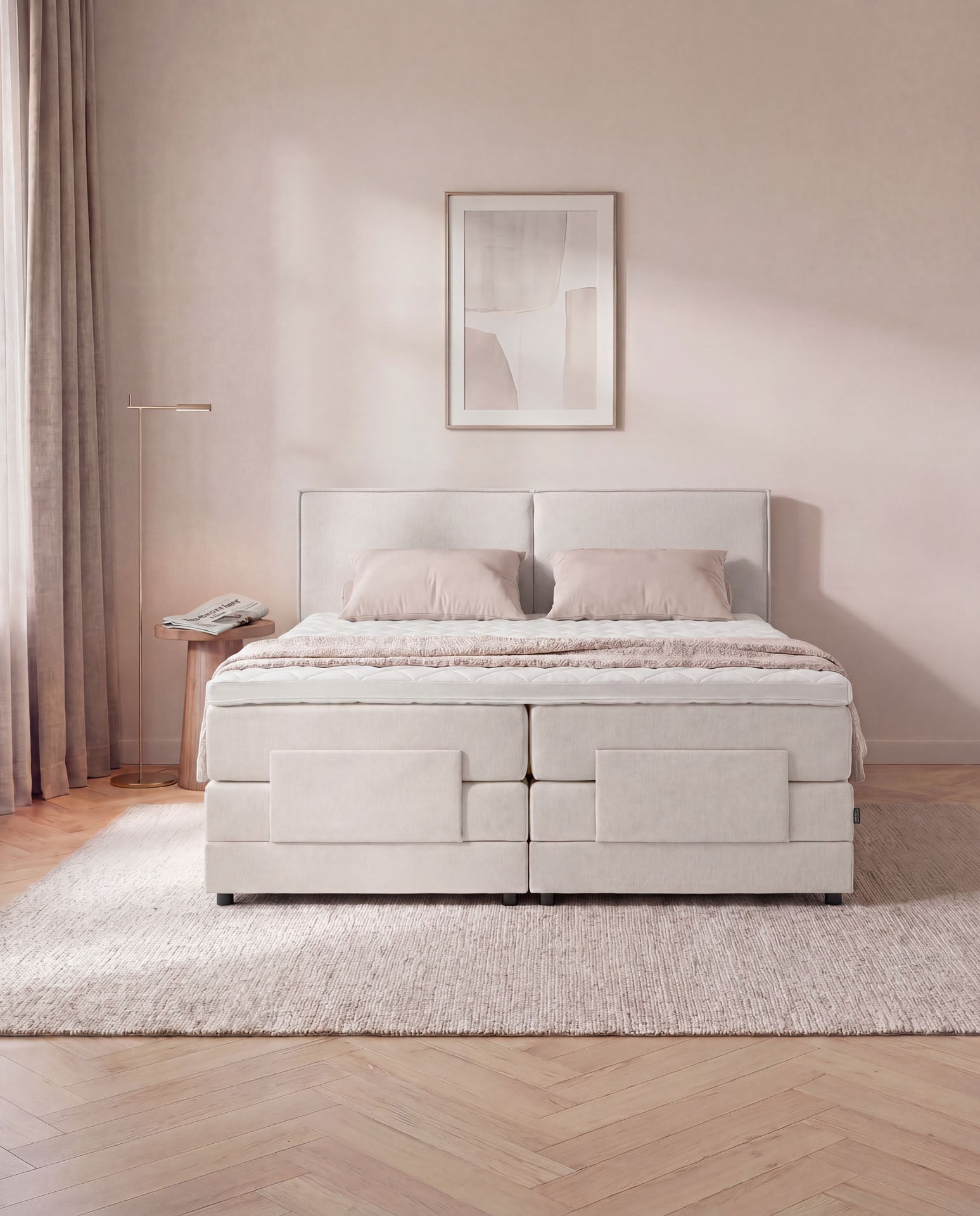 [SKU:3RIVA16BEIEV,3RIVA18BEIEV,3RIVA20BEIEV] Boxspringbett elektrisch verstellbar 160x200 180x200 200x200 Beige Motorbett Bett mit Motor Polsterbett Doppelbett