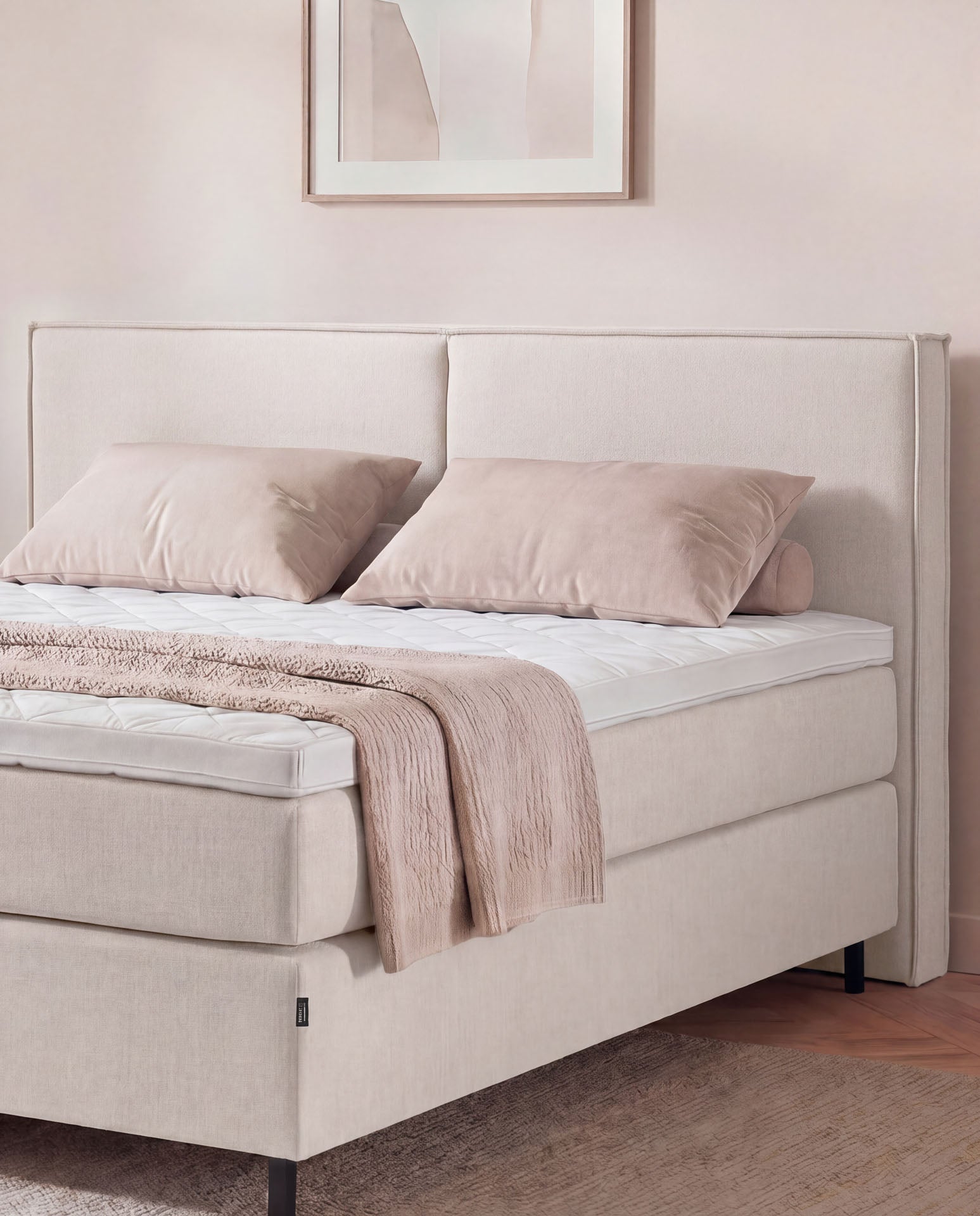 [SKU:3RIVA16BEINB,3RIVA18BEINB,3RIVA20BEINB] Boxspringbett 160x200 180x200 200x200 Beige Bett Polsterbett Doppelbett Boxspring Bett Schlafzimmer
