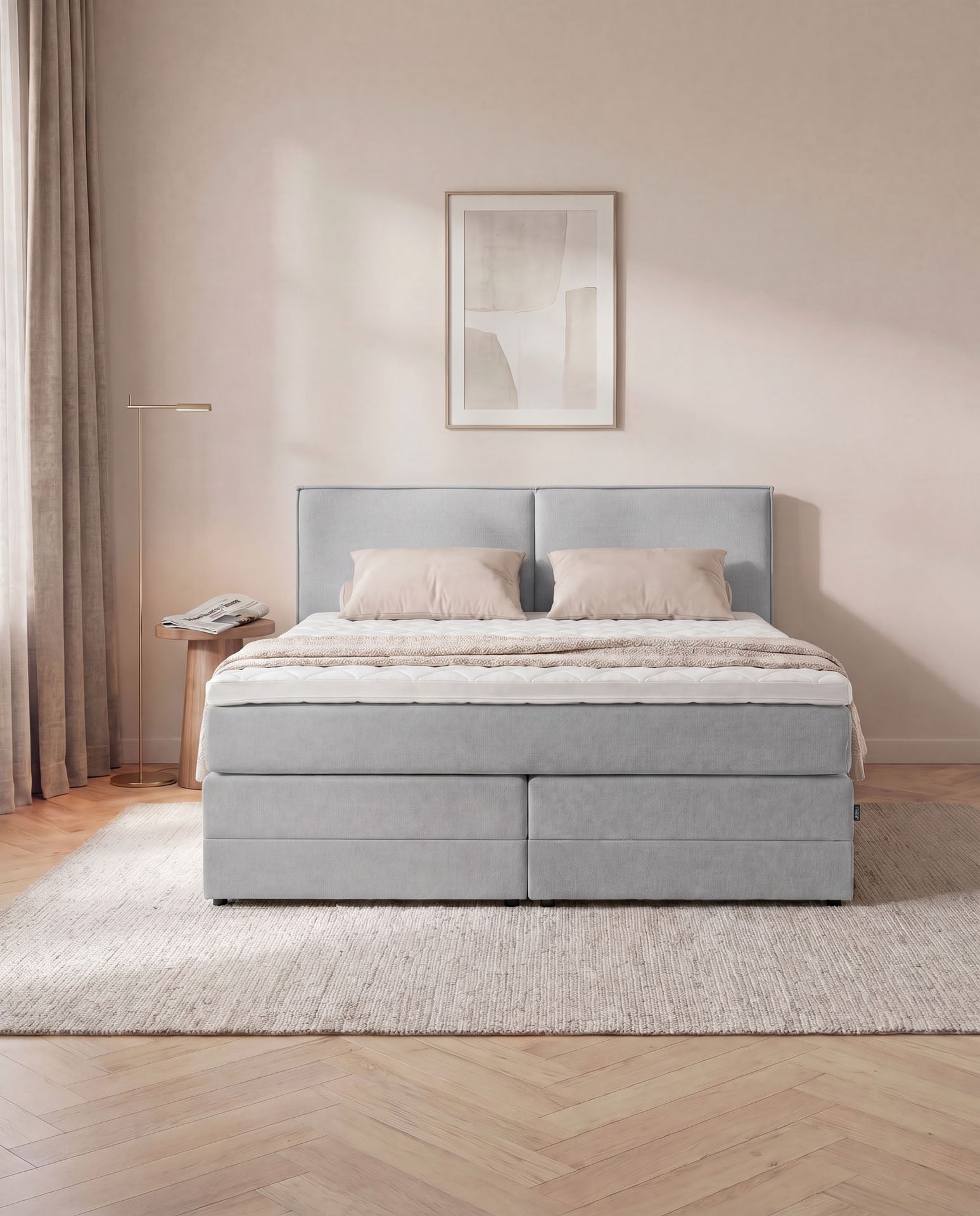 [SKU:3RIVA16HGRBK,3RIVA18HGRBK,3RIVA20HGRBK] Boxspringbett mit Bettkasten 160x200 180x200 200x200 Hellgrau Bett Stauraum Polsterbett Doppelbett Boxspring Bett