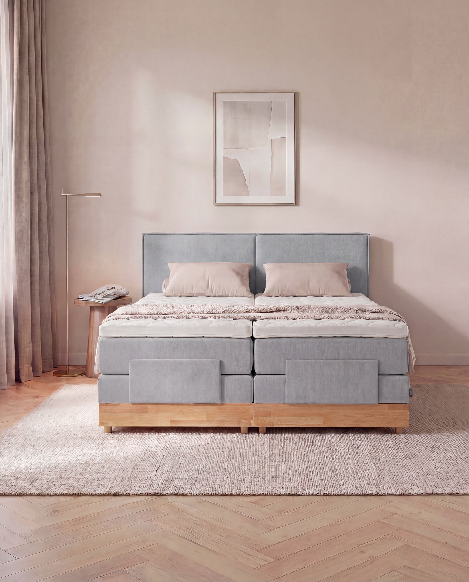 [SKU:3RIVA16HGREVE,3RIVA18HGREVE,3RIVA20HGREVE] Boxspringbett elektrisch verstellbar Eiche 160x200 180x200 200x200 Hellgrau Motorbett Bett mit Motor Holzrahmen Doppelbett