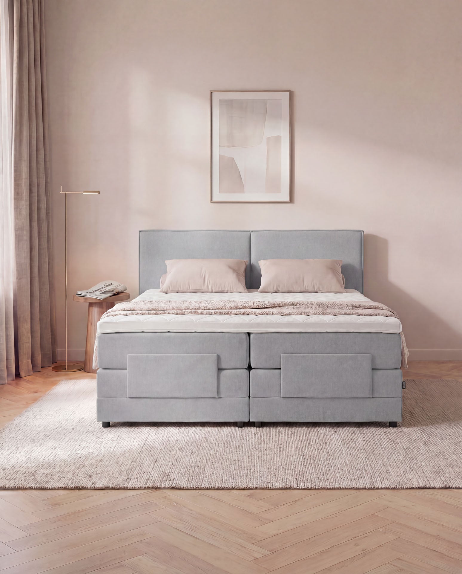 [SKU:3RIVA16HGREV,3RIVA18HGREV,3RIVA20HGREV] Boxspringbett elektrisch verstellbar 160x200 180x200 200x200 Hellgrau Motorbett Bett mit Motor Polsterbett Doppelbett