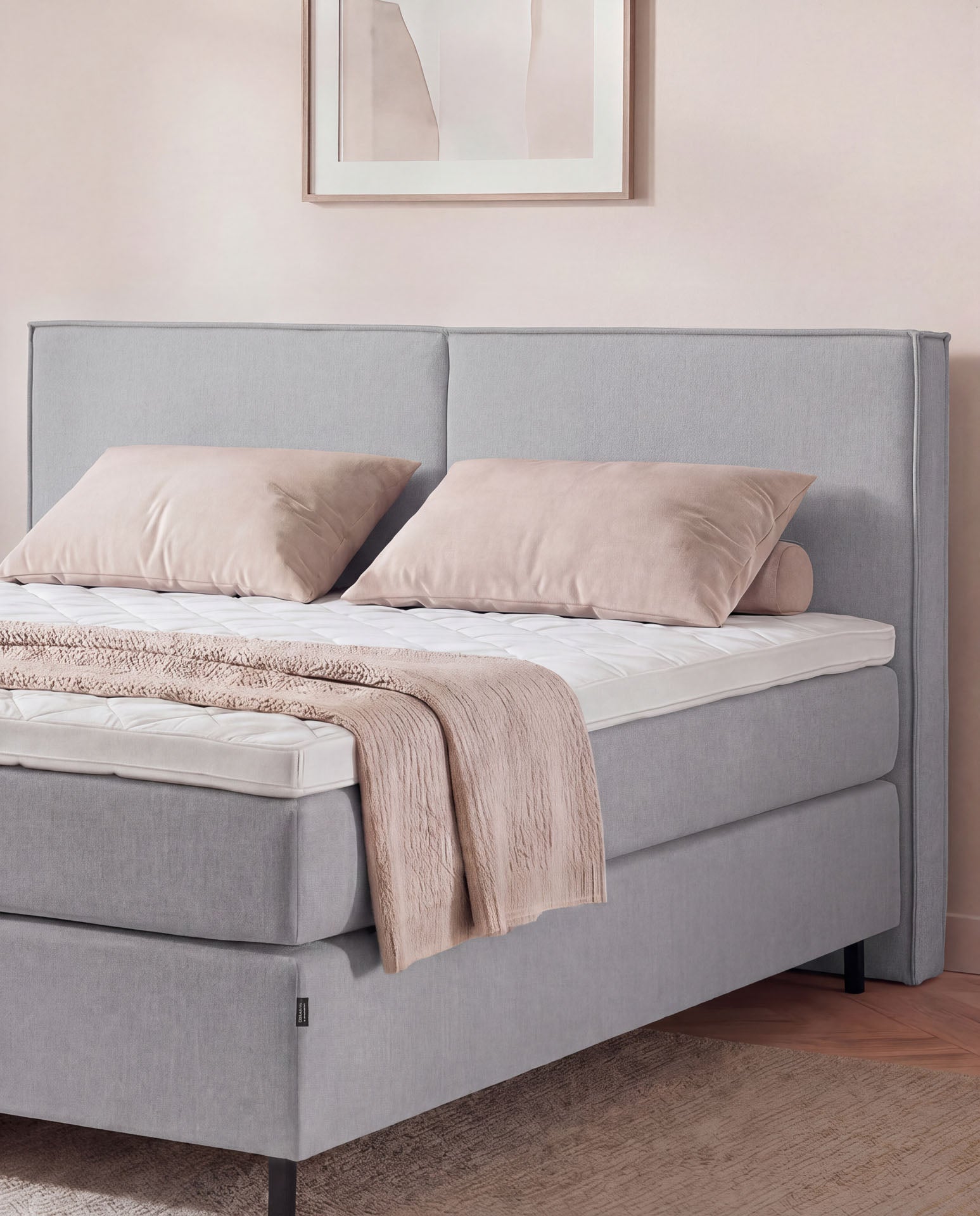 [SKU:3RIVA16HGRNB,3RIVA18HGRNB,3RIVA20HGRNB] Boxspringbett 160x200 180x200 200x200 Hellgrau Bett Polsterbett Doppelbett Boxspring Bett grau Schlafzimmer