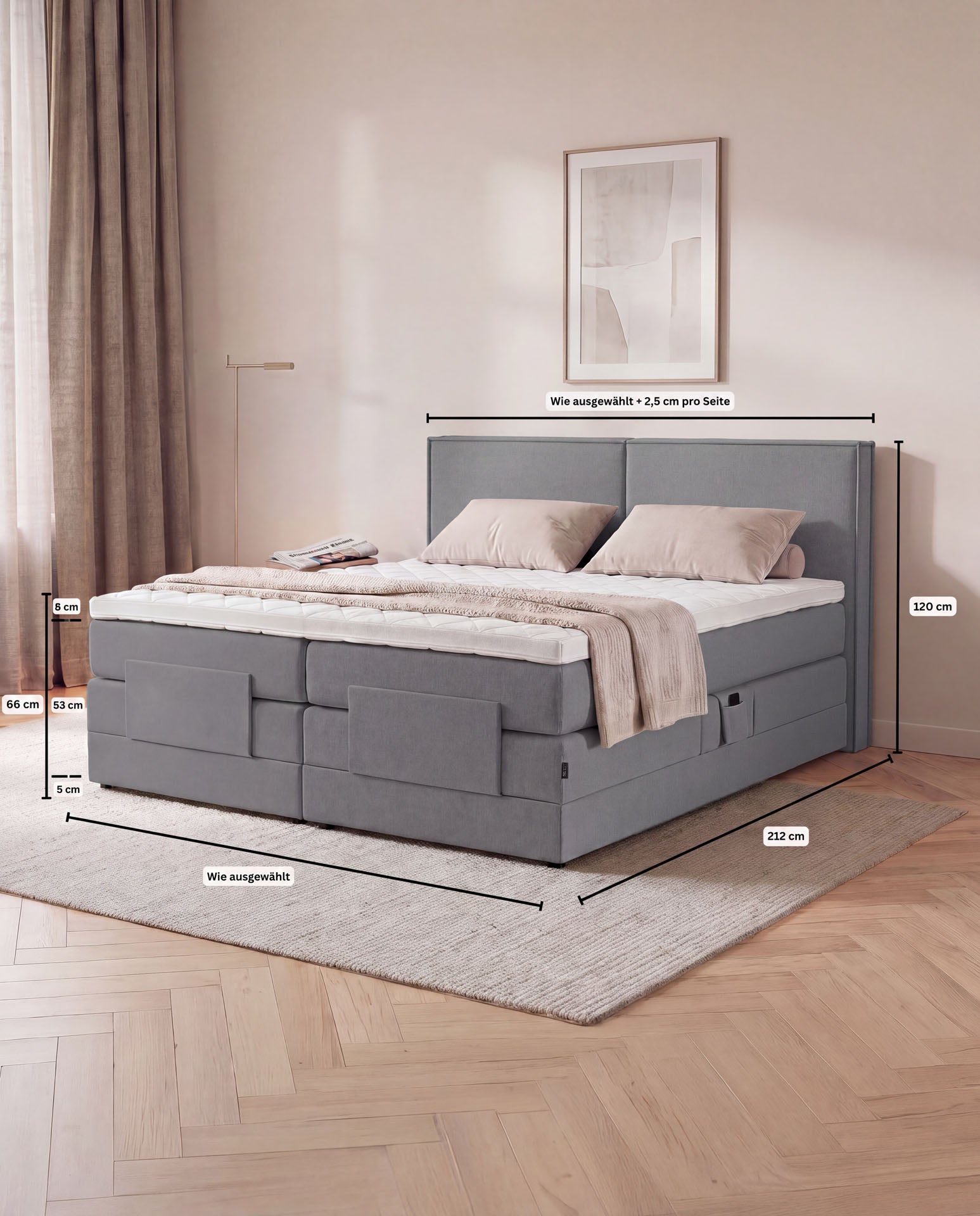[SKU:3RIVA16ANTEV,3RIVA18ANTEV,3RIVA20ANTEV] Boxspringbett elektrisch verstellbar 160x200 180x200 200x200 Anthrazit Motorbett Bett mit Motor Polsterbett Doppelbett