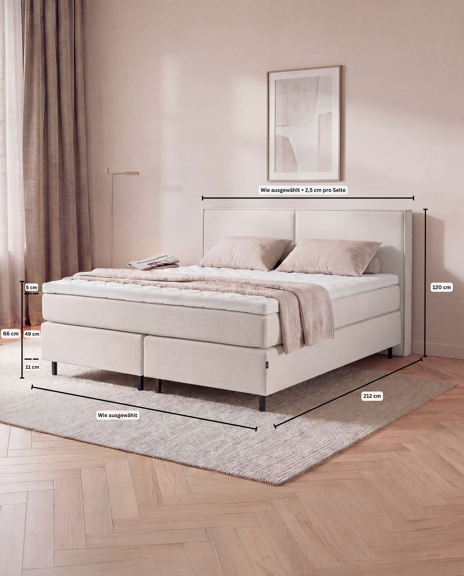 [SKU:3RIVA16BEINB,3RIVA18BEINB,3RIVA20BEINB] Boxspringbett 160x200 180x200 200x200 Beige Bett Polsterbett Doppelbett Boxspring Bett Schlafzimmer