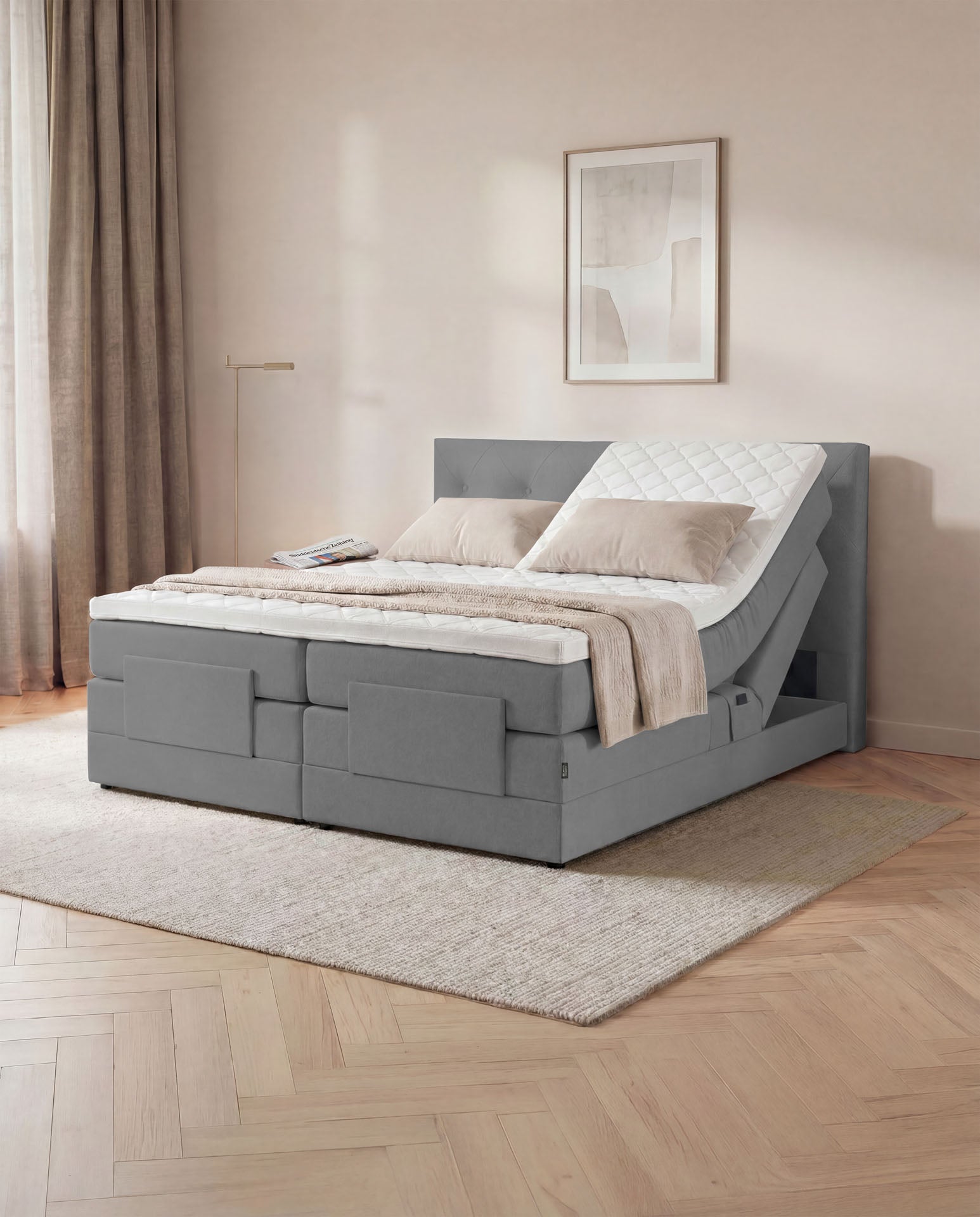 Boxspringbett 160x200 180x200 200x200 Anthrazit Bett elektrisch verstellbar Motorbett Bett mit Motor Polsterbett Doppelbett Bett verstellbar Schlafzimmer