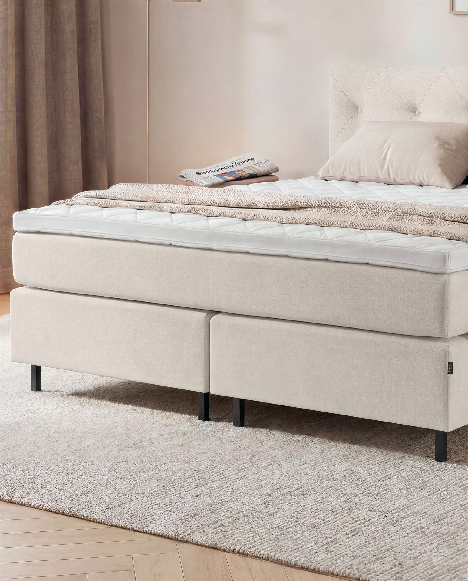 Boxspringbett 160x200 180x200 200x200 Beige Bett Polsterbett Doppelbett Boxspring Bett creme Schlafzimmer