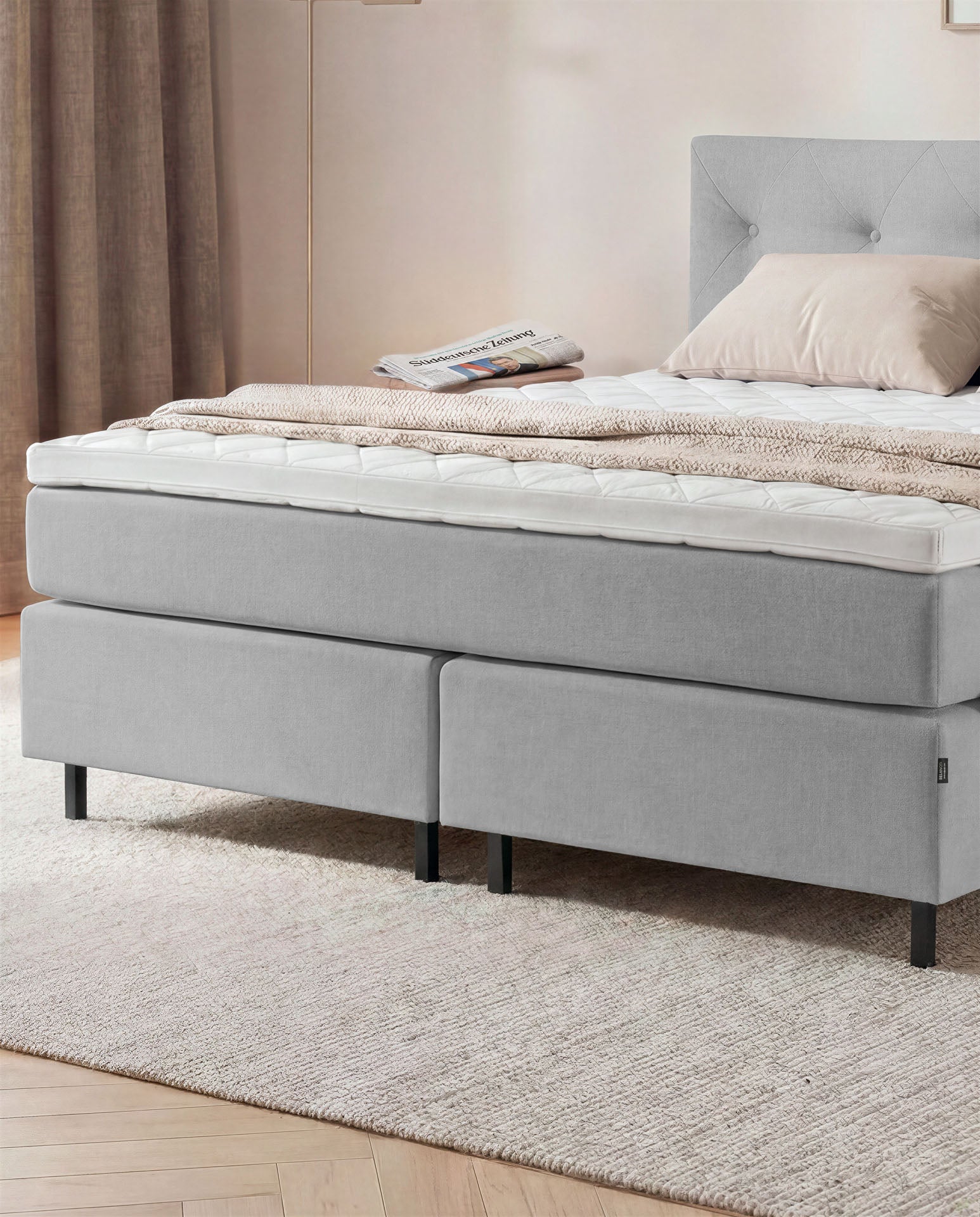 Boxspringbett 160x200 180x200 200x200 Hellgrau Bett Polsterbett Doppelbett Boxspring Bett grau Schlafzimmer