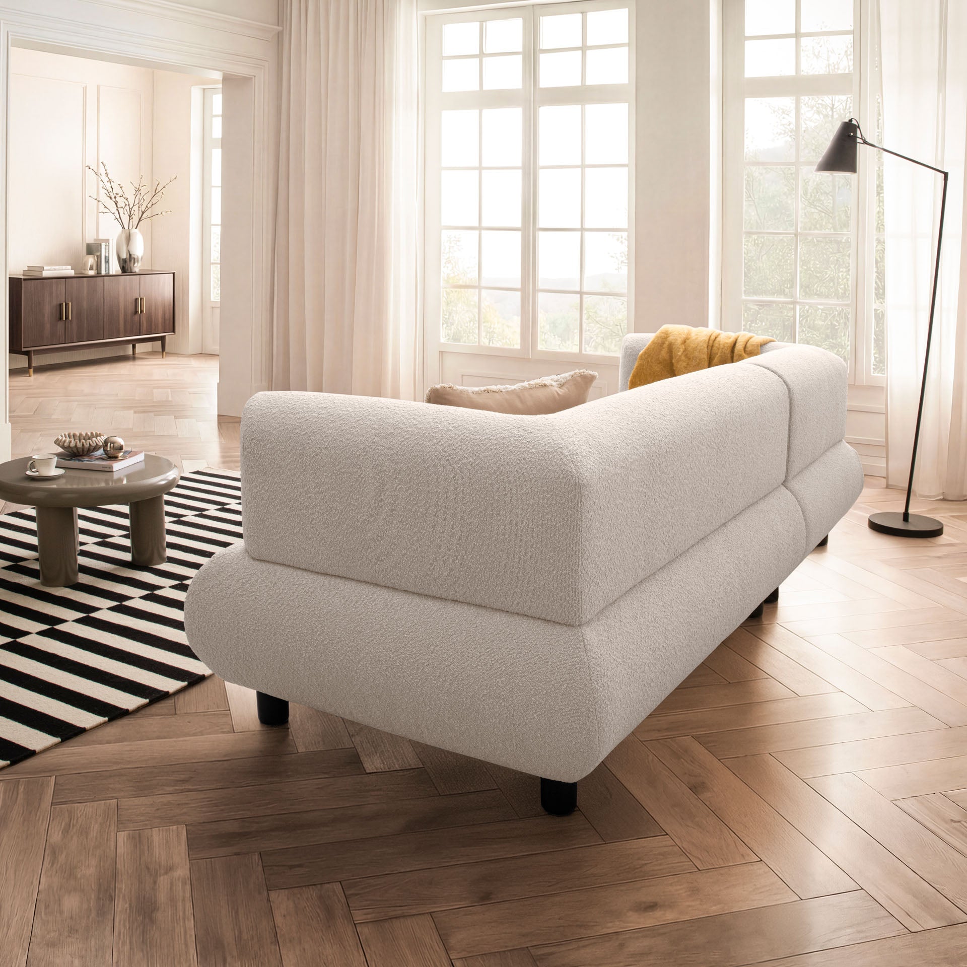 Sofa 3-Sitzer Ecksofa Beige Polstersofa Couch L-Form Ottomane links Wohnlandschaft Designsofa