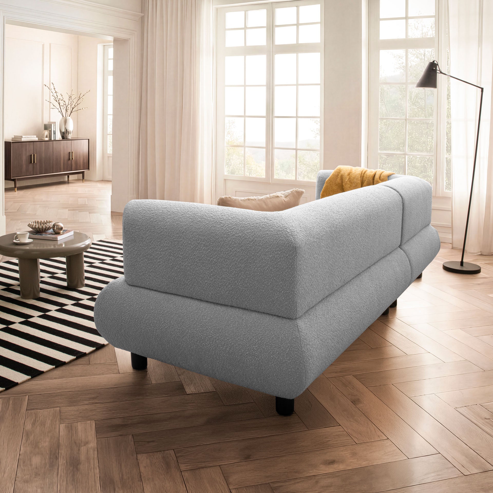Sofa 3-Sitzer Ecksofa Hellgrau Polstersofa Couch L-Form Ottomane links Wohnlandschaft Designsofa