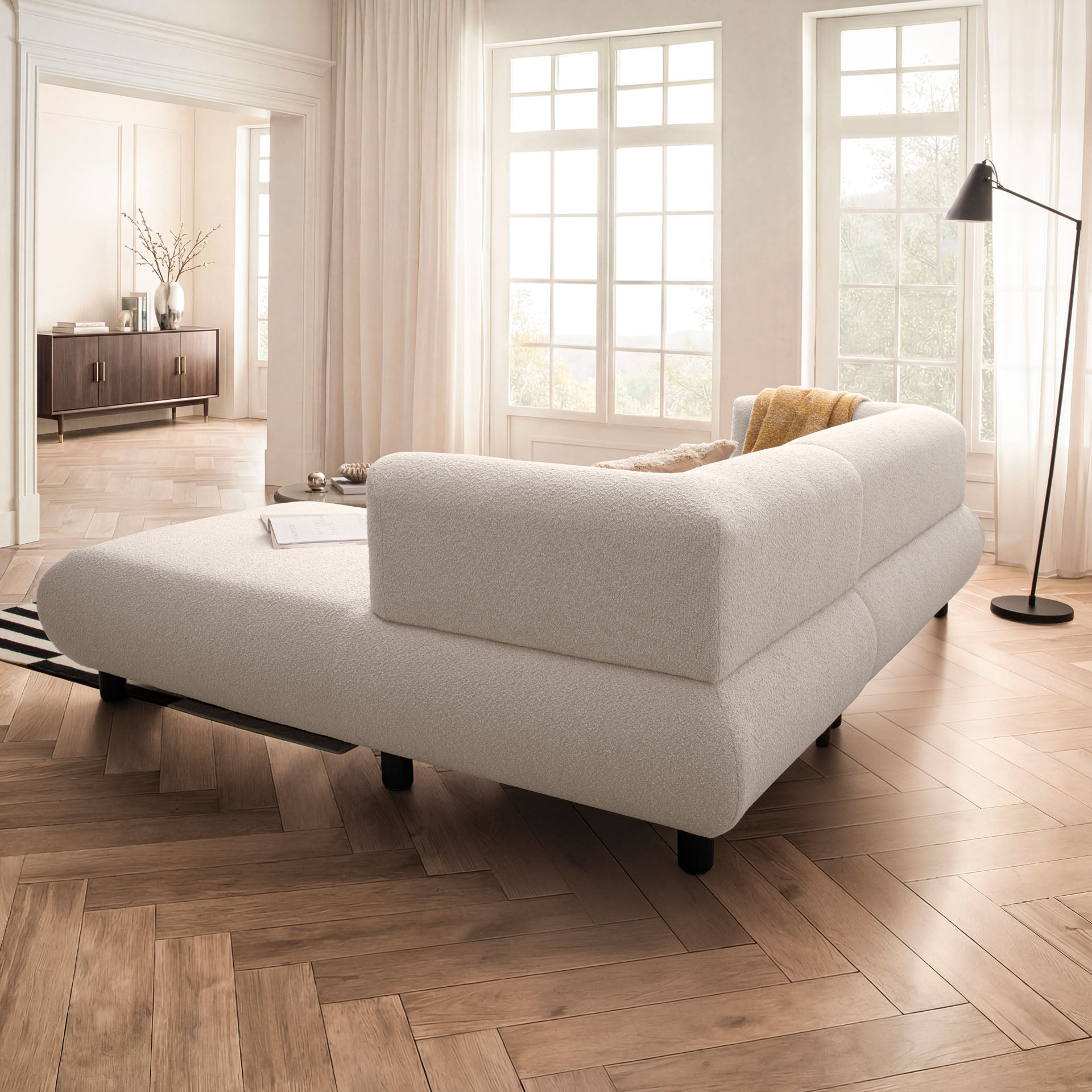 Sofa 3-Sitzer Ecksofa Beige Polstersofa Couch L-Form Ottomane rechts Wohnlandschaft Designsofa