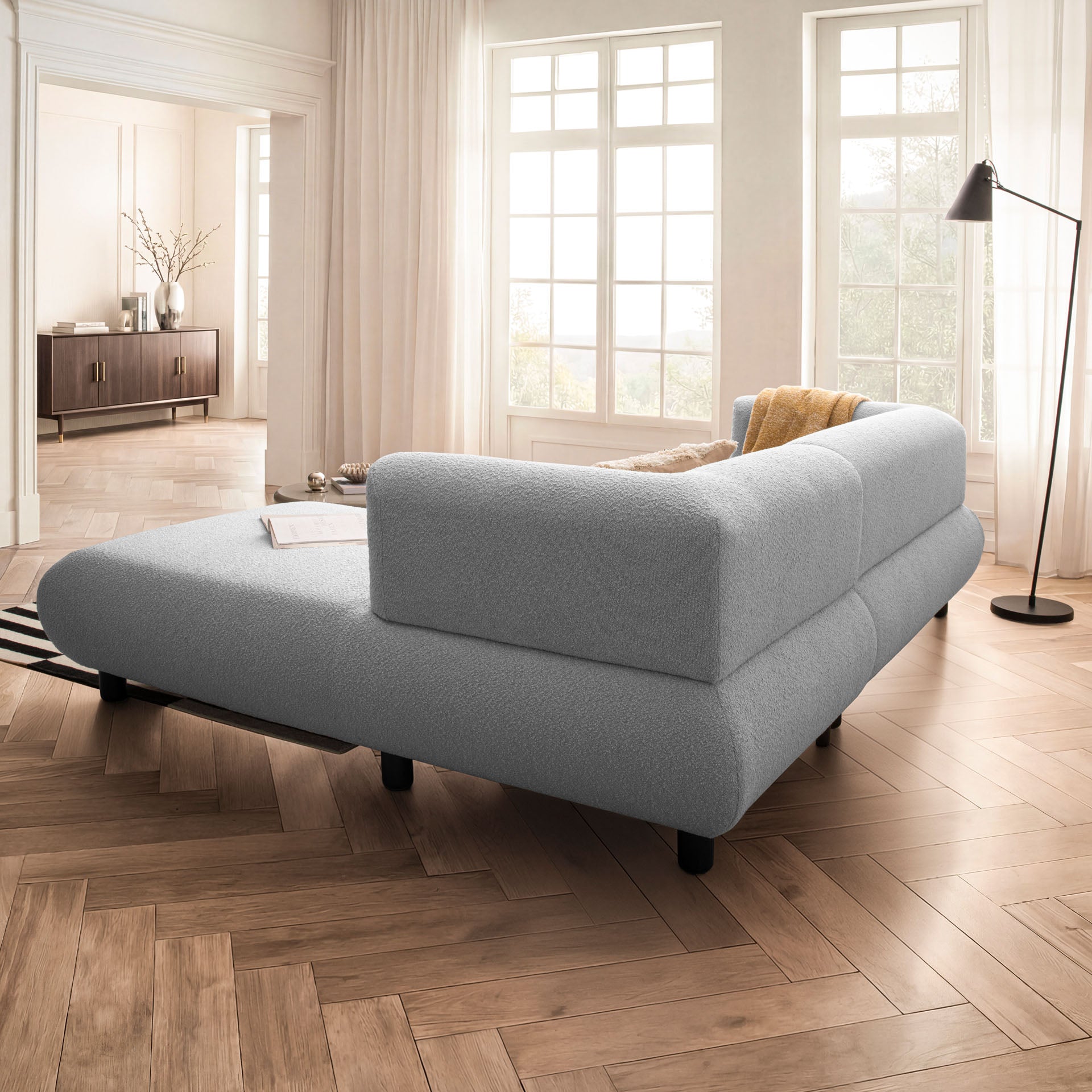 Sofa 3-Sitzer Ecksofa Hellgrau Polstersofa Couch L-Form Ottomane rechts Wohnlandschaft Designsofa
