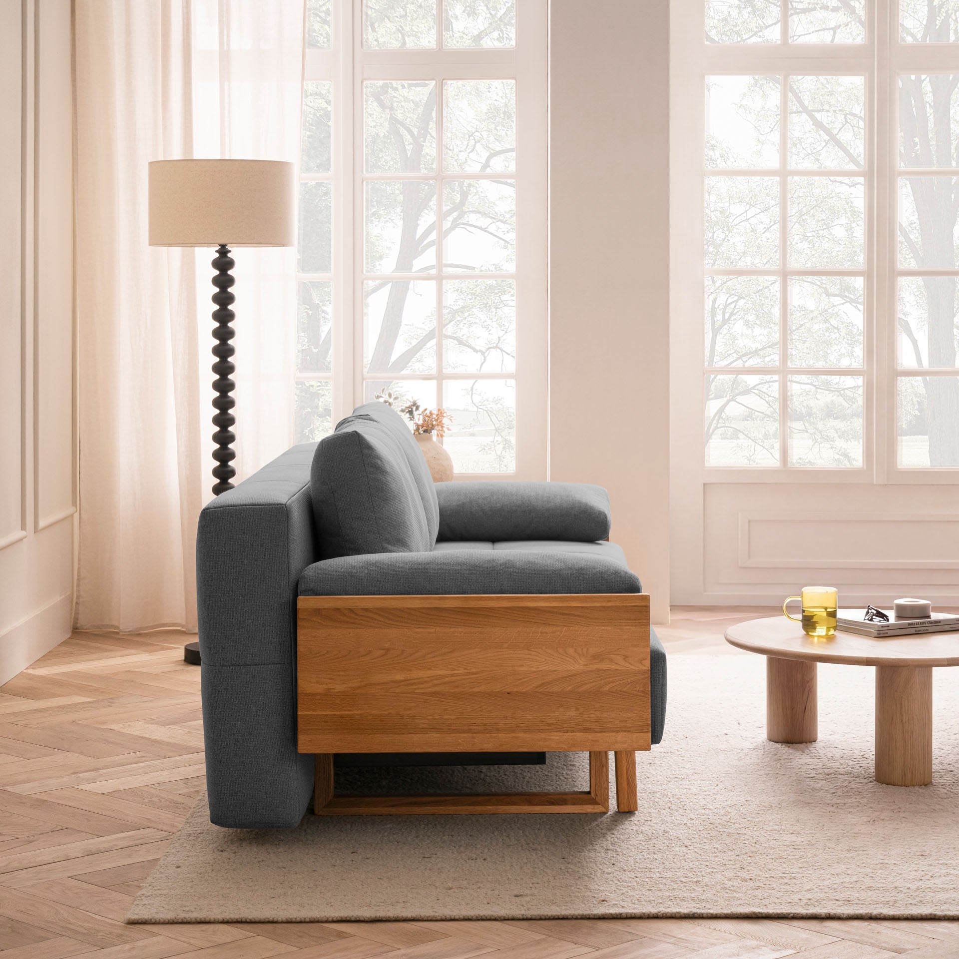 Schlafsofa Anthrazit Holzfüße Sofa mit Schlaffunktion Schlafcouch Bettkasten Schlafsofa mit Bettkasten
