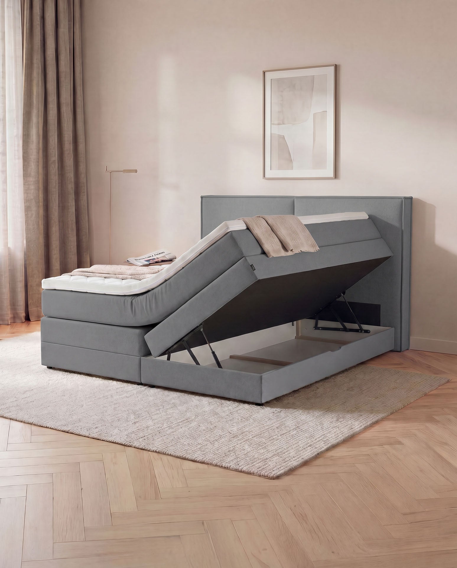 [SKU:3RIVA16ANTBK,3RIVA18ANTBK,3RIVA20ANTBK] Boxspringbett mit Bettkasten 160x200 180x200 200x200 Anthrazit Bett Stauraum Polsterbett Doppelbett Boxspring Bett