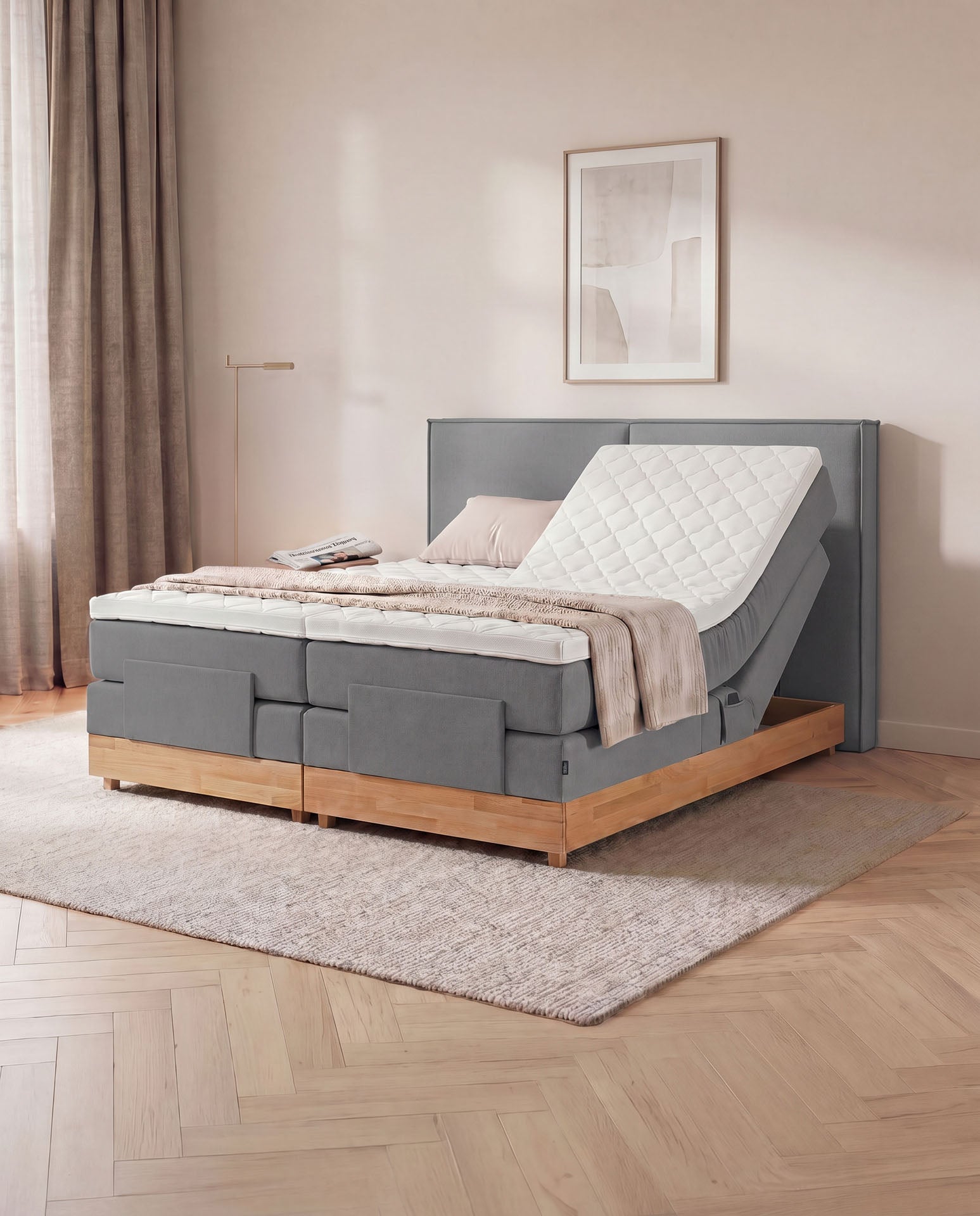 [SKU:3RIVA16ANTEVE,3RIVA18ANTEVE,3RIVA20ANTEVE] Boxspringbett elektrisch verstellbar Eiche 160x200 180x200 200x200 Anthrazit Motorbett Bett mit Motor Holzrahmen Doppelbett