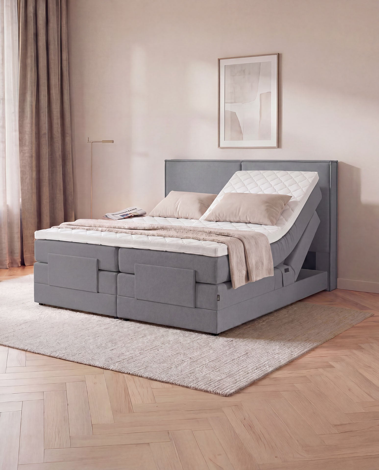 [SKU:3RIVA16ANTEV,3RIVA18ANTEV,3RIVA20ANTEV] Boxspringbett elektrisch verstellbar 160x200 180x200 200x200 Anthrazit Motorbett Bett mit Motor Polsterbett Doppelbett